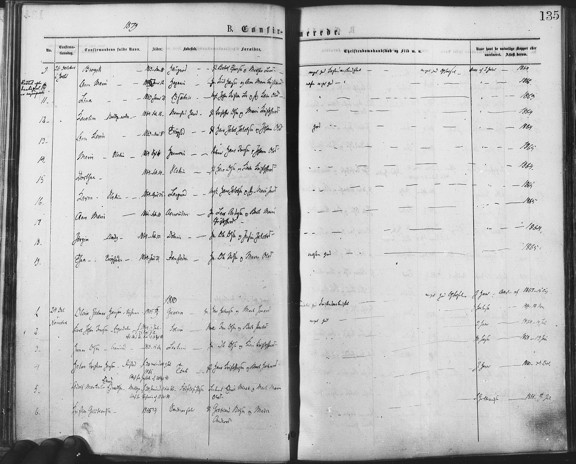 Nannestad prestekontor Kirkebøker, SAO/A-10414a/F/Fa/L0013: Parish register (official) no. I 13, 1873-1880, p. 135