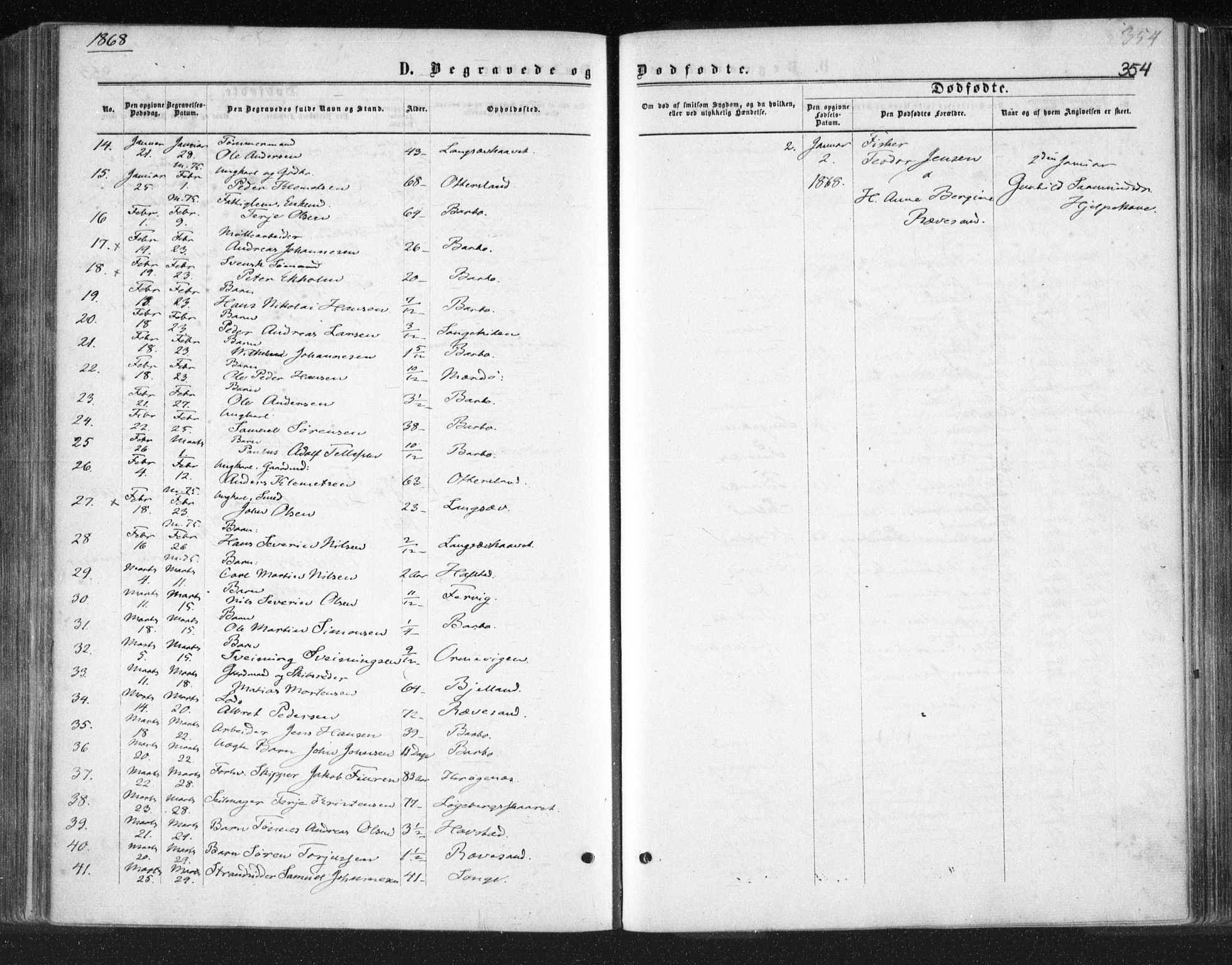 Tromøy sokneprestkontor, SAK/1111-0041/F/Fa/L0007: Parish register (official) no. A 7, 1864-1869, p. 354