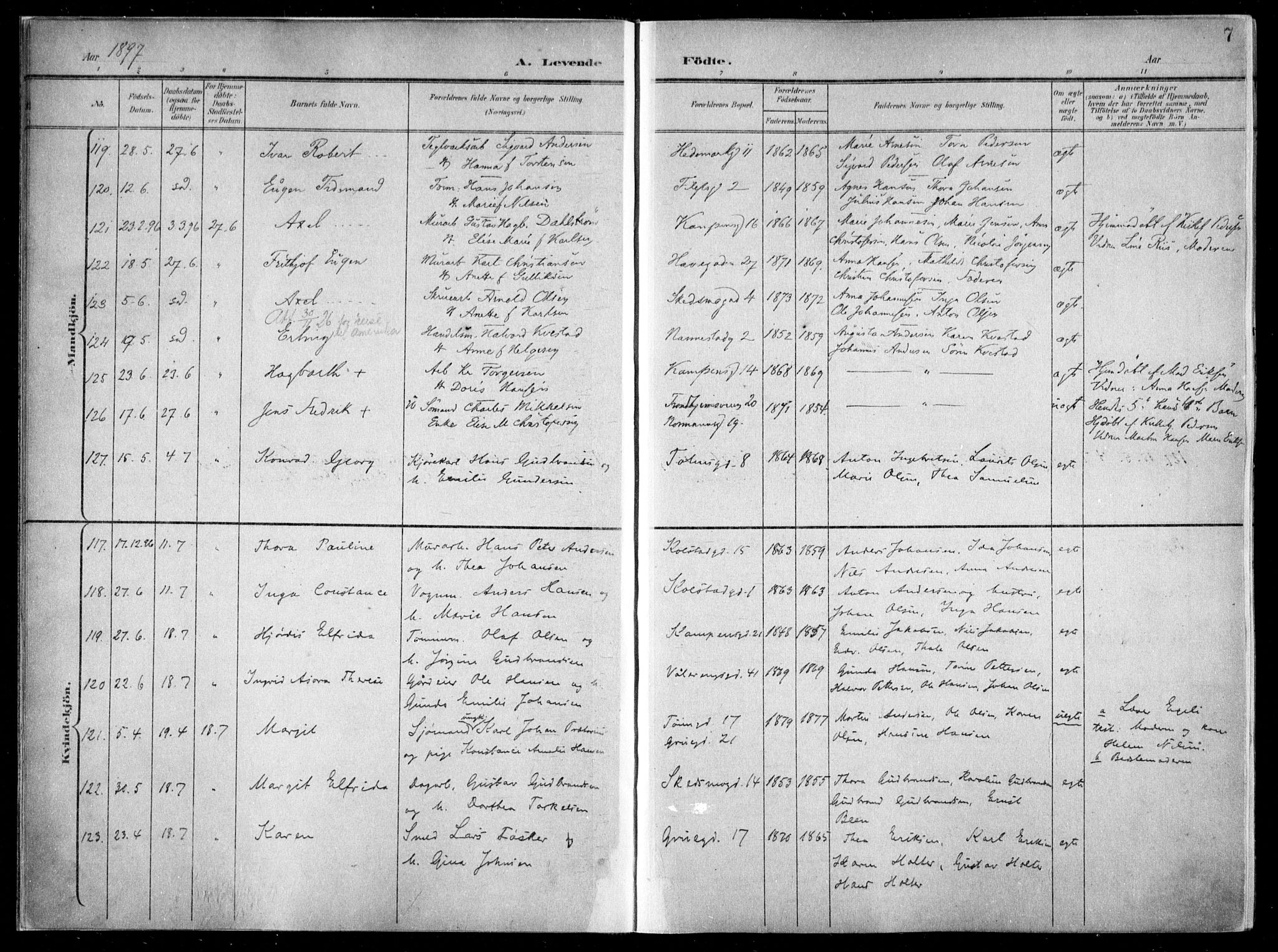 Kampen prestekontor Kirkebøker, AV/SAO-A-10853/F/Fa/L0007: Parish register (official) no. I 7, 1897-1905, p. 7