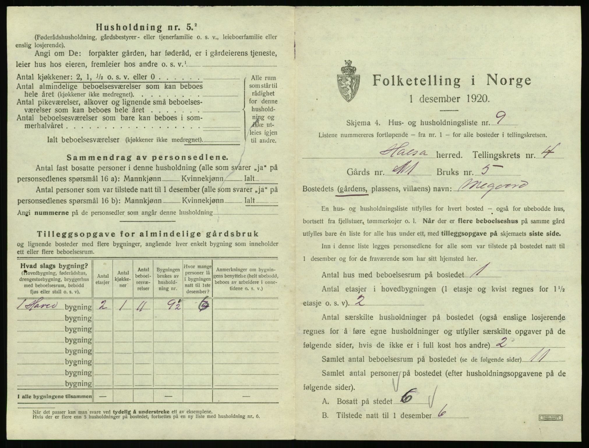 SAT, 1920 census for Halsa, 1920, p. 244