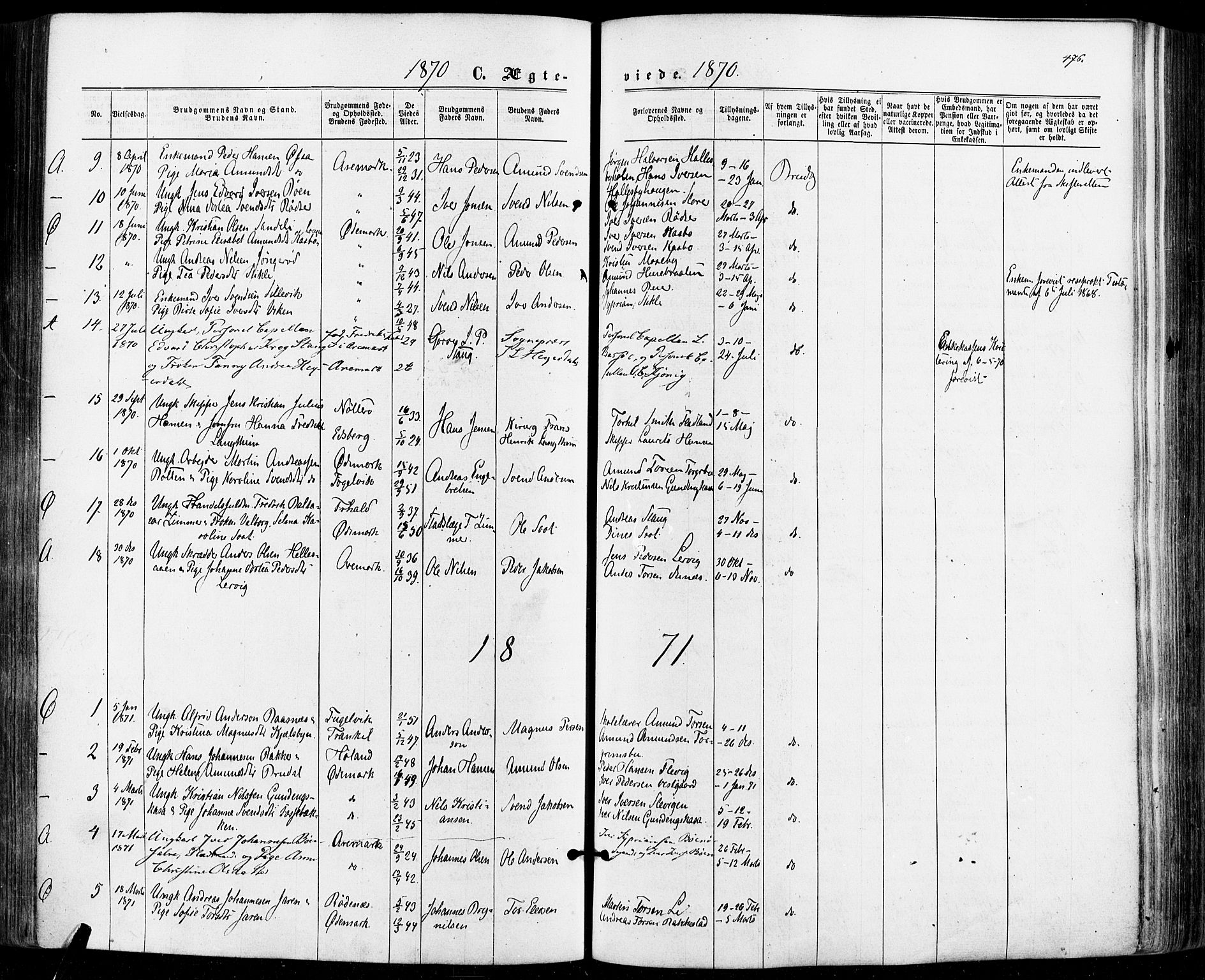 Aremark prestekontor Kirkebøker, SAO/A-10899/F/Fc/L0004: Parish register (official) no. III 4, 1866-1877, p. 475-476