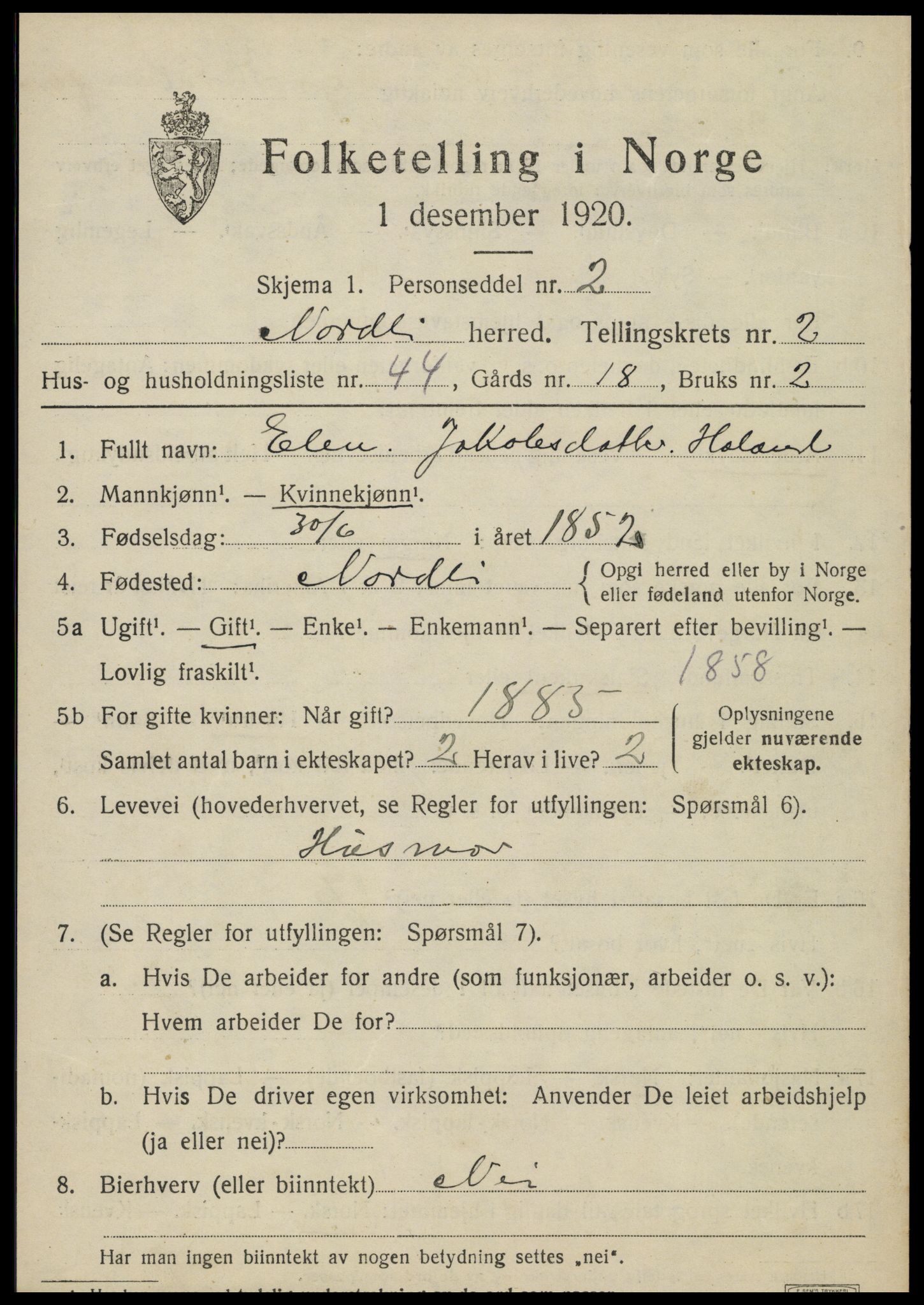 SAT, 1920 census for Nordli, 1920, p. 1389