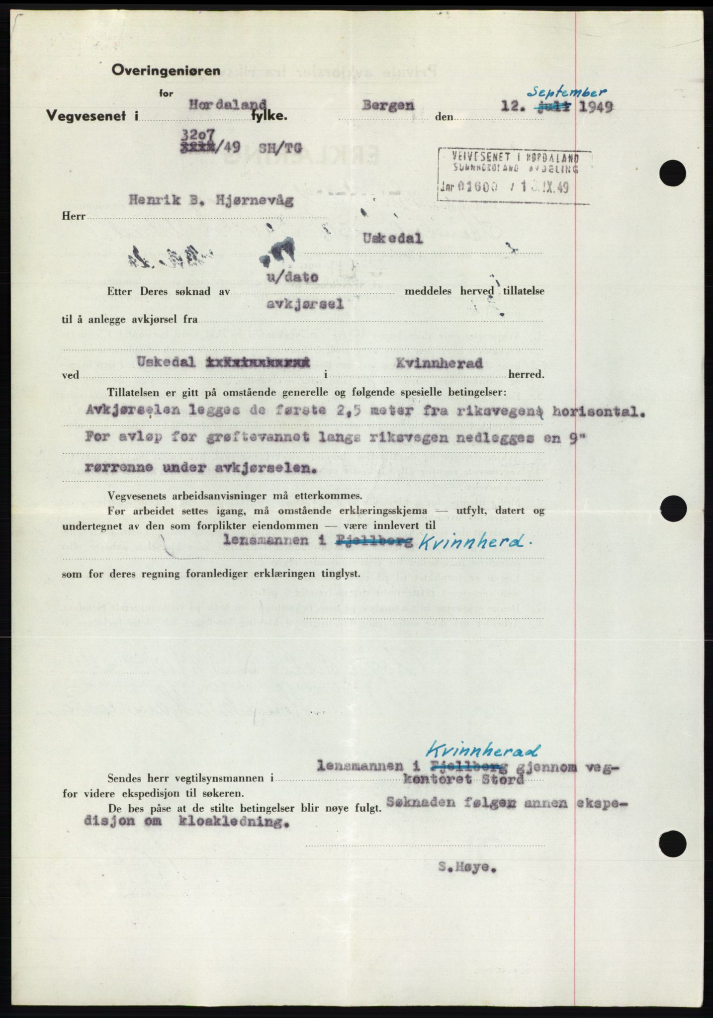 Sunnhordland sorenskrivar, AV/SAB-A-2401: Mortgage book no. B75-79, 1948-1950, Diary no: : 239/1950