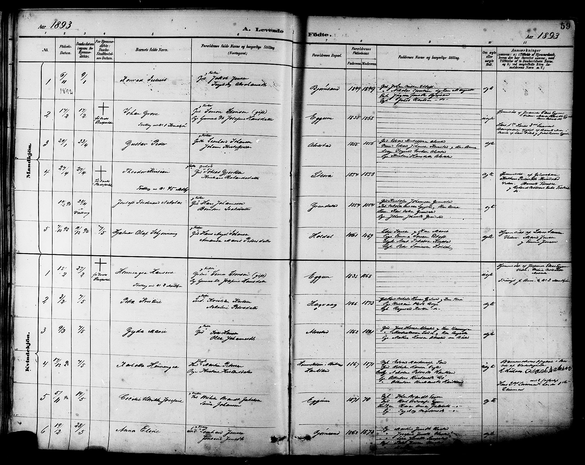 Ministerialprotokoller, klokkerbøker og fødselsregistre - Nordland, AV/SAT-A-1459/880/L1133: Parish register (official) no. 880A07, 1888-1898, p. 59