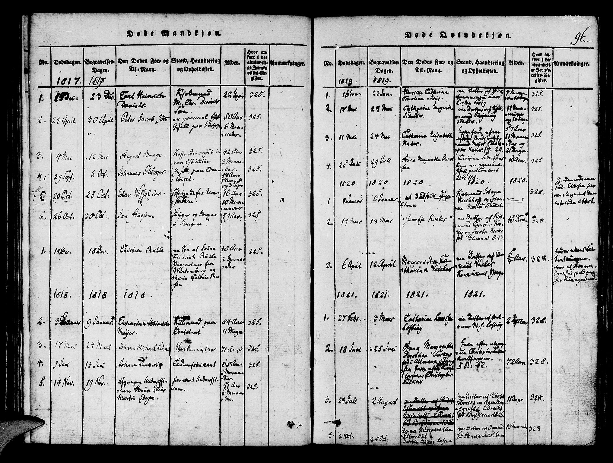 Mariakirken Sokneprestembete, AV/SAB-A-76901/H/Haa/L0005: Parish register (official) no. A 5, 1815-1845, p. 96