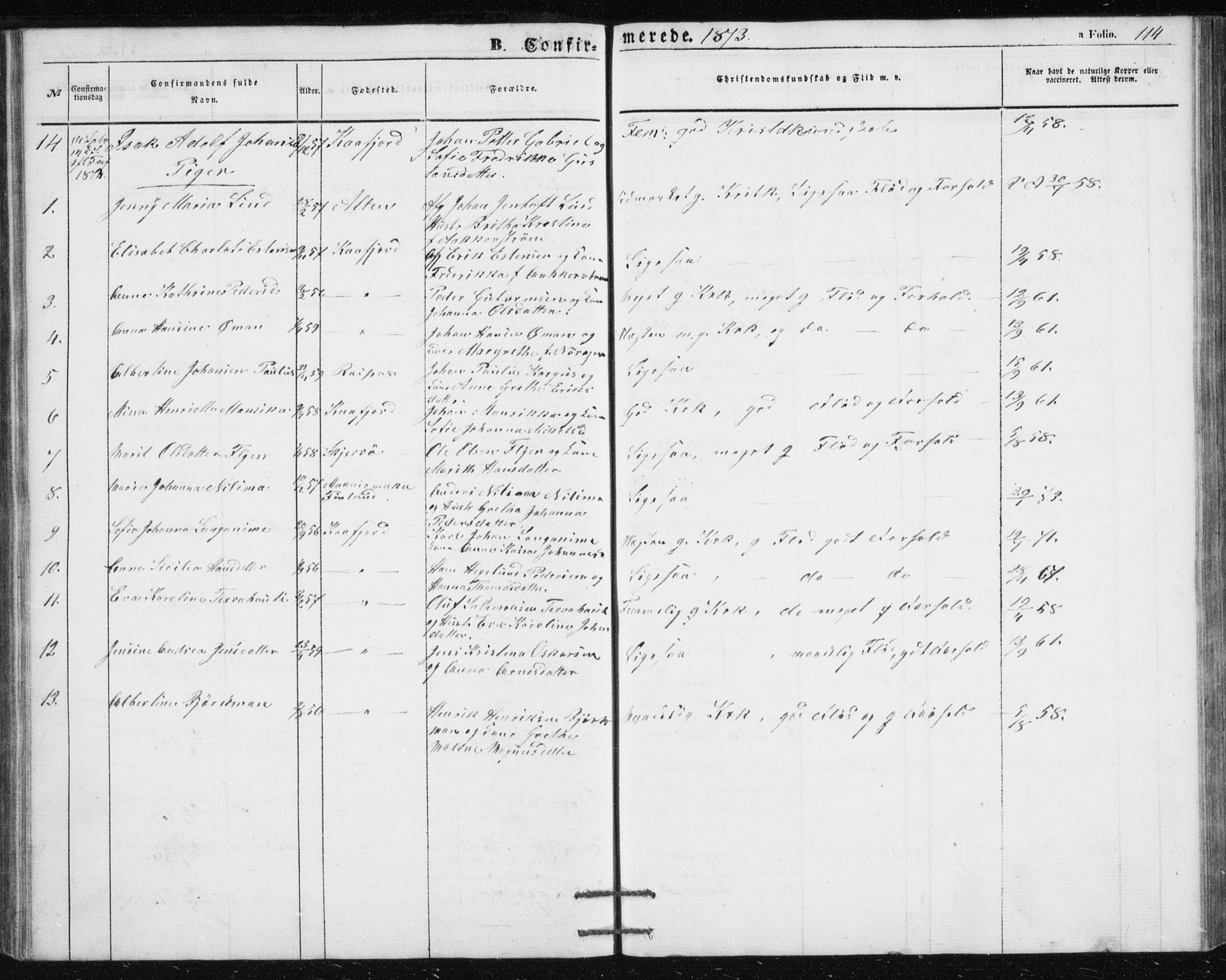 Alta sokneprestkontor, AV/SATØ-S-1338/H/Hb/L0002.klokk: Parish register (copy) no. 2, 1856-1880, p. 114