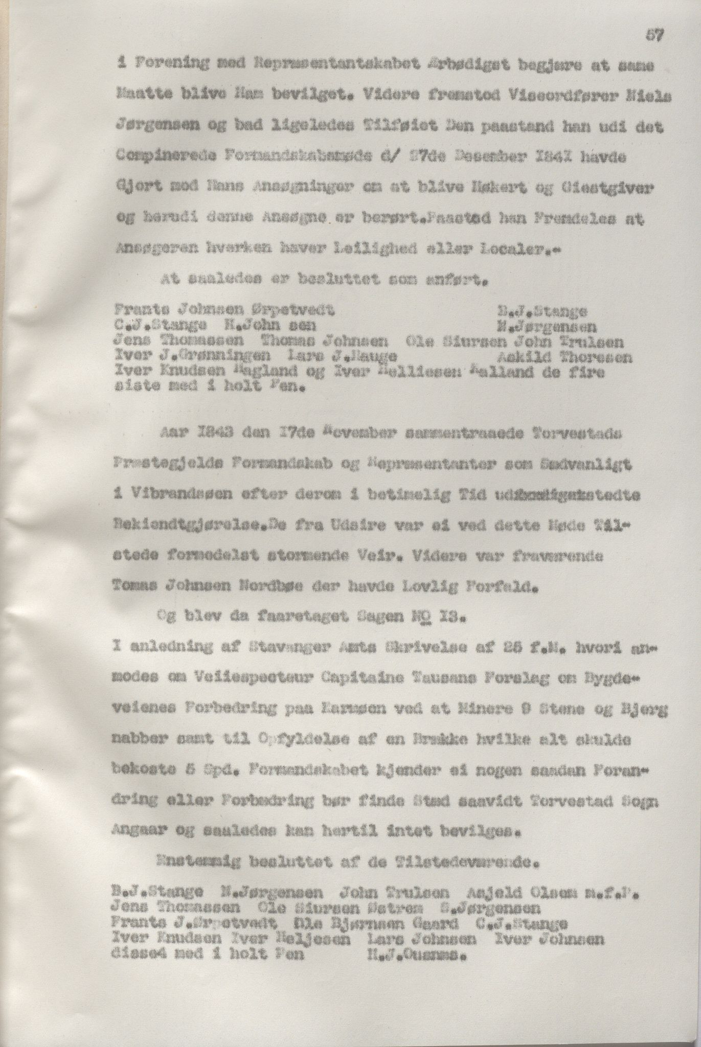 Torvastad kommune - Formannskapet, IKAR/K-101331/A/L0002: Avskrift av forhandlingsprotokoll, 1837-1855, p. 57