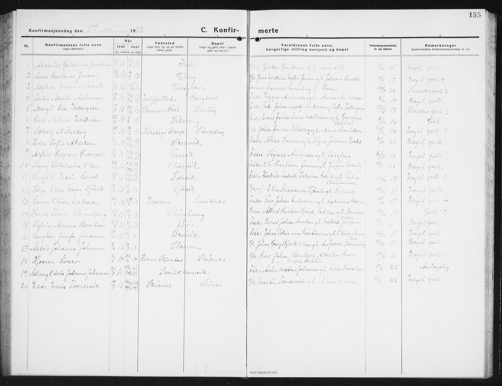 Ministerialprotokoller, klokkerbøker og fødselsregistre - Nordland, SAT/A-1459/841/L0622: Parish register (copy) no. 841C06, 1924-1942, p. 135