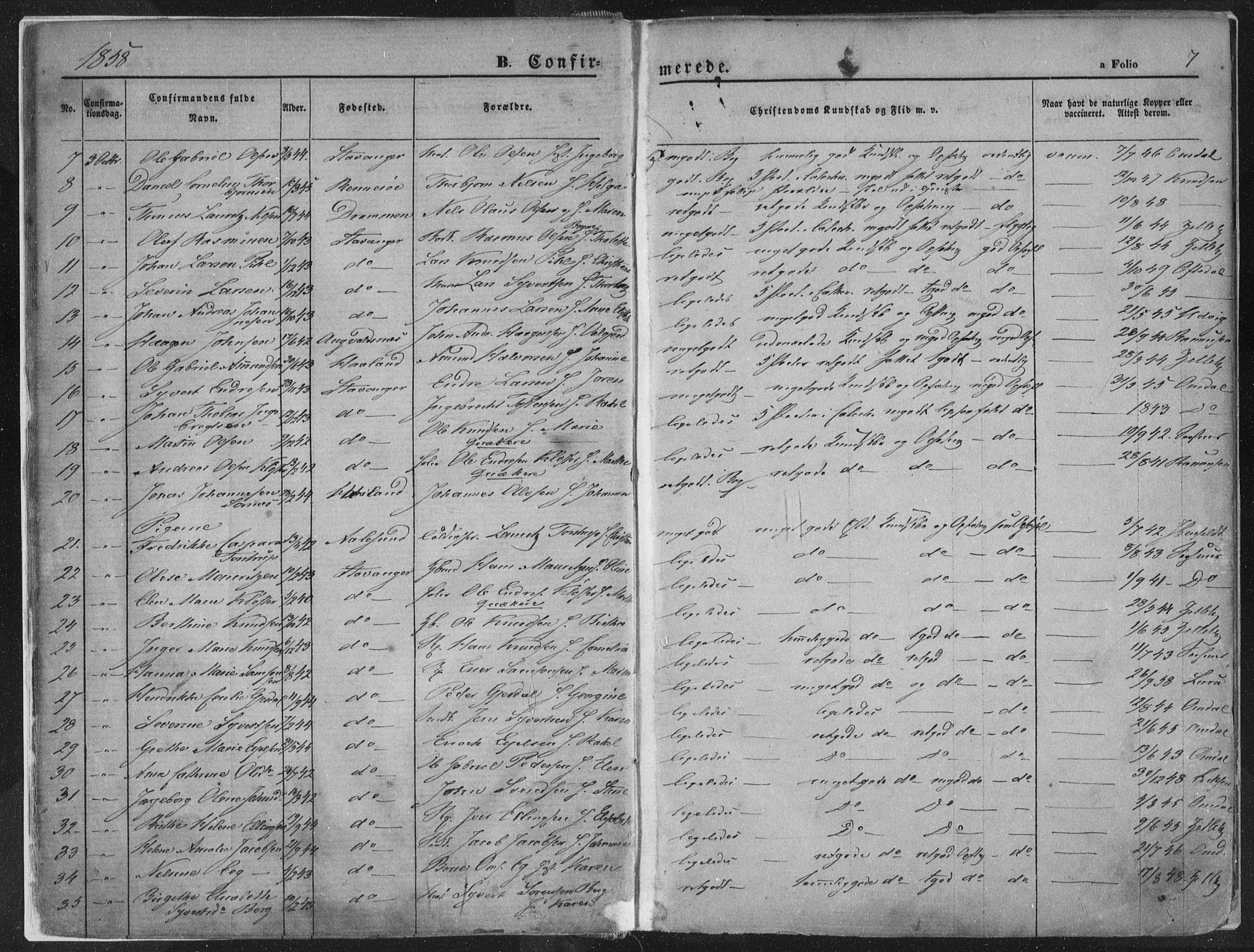 Domkirken sokneprestkontor, AV/SAST-A-101812/001/30/30BA/L0018: Parish register (official) no. A 17, 1857-1877, p. 7