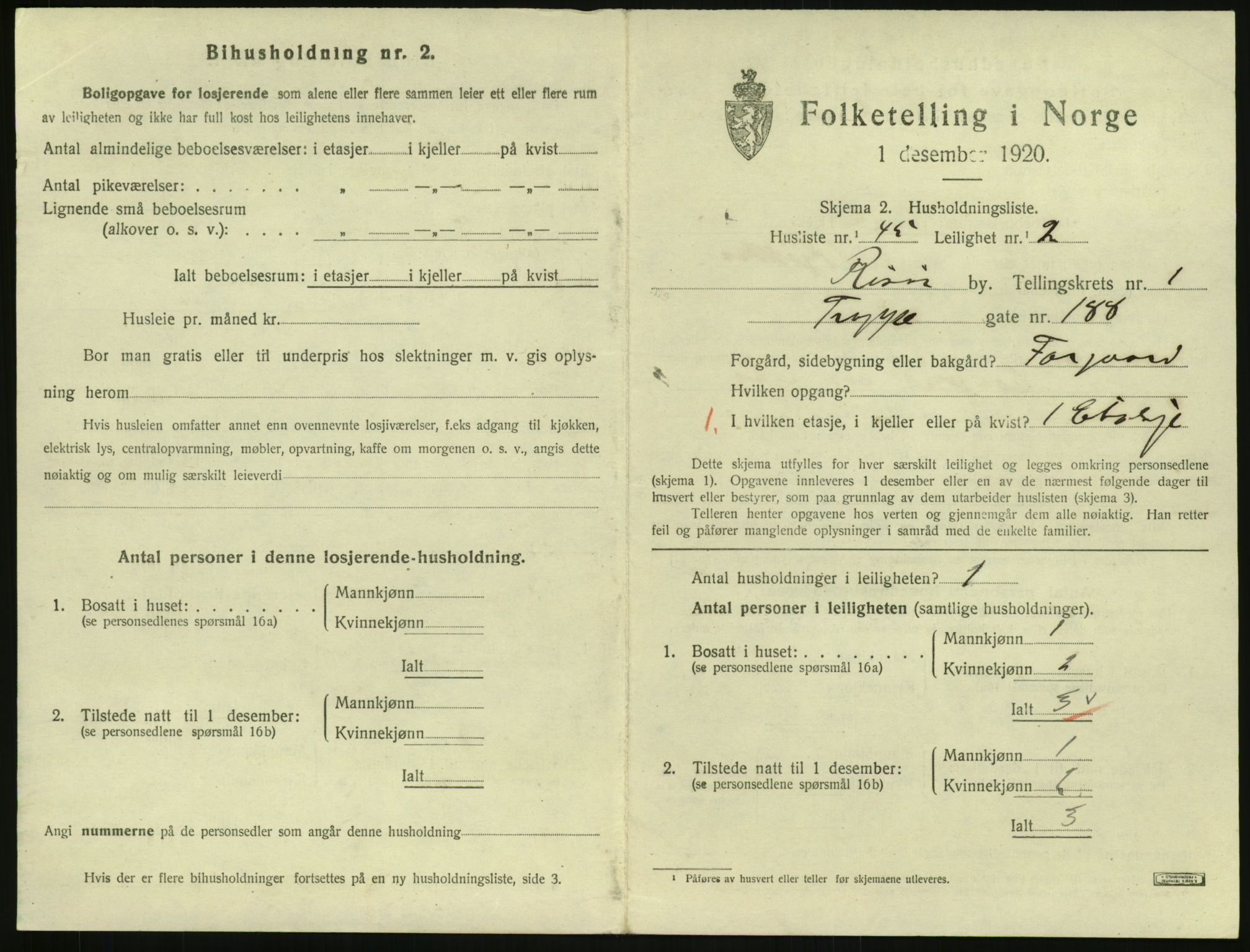 SAK, 1920 census for Risør, 1920, p. 1457