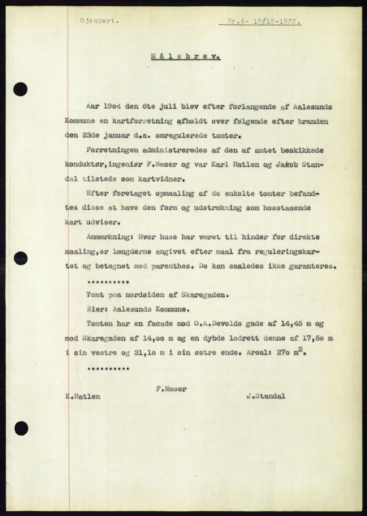 Ålesund byfogd, AV/SAT-A-4384: Mortgage book no. 31, 1933-1934, Deed date: 15.12.1933