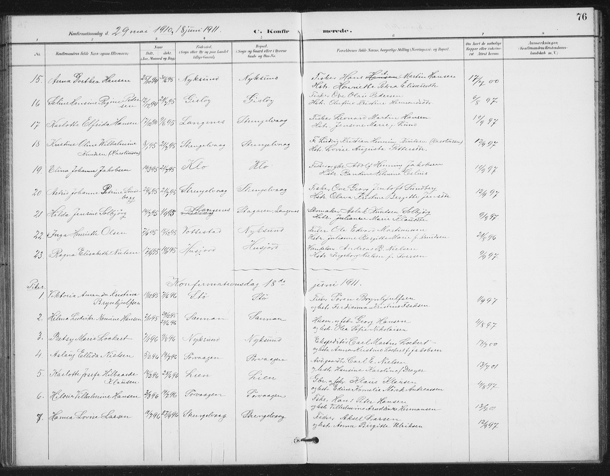 Ministerialprotokoller, klokkerbøker og fødselsregistre - Nordland, AV/SAT-A-1459/894/L1356: Parish register (official) no. 894A02, 1897-1914, p. 76