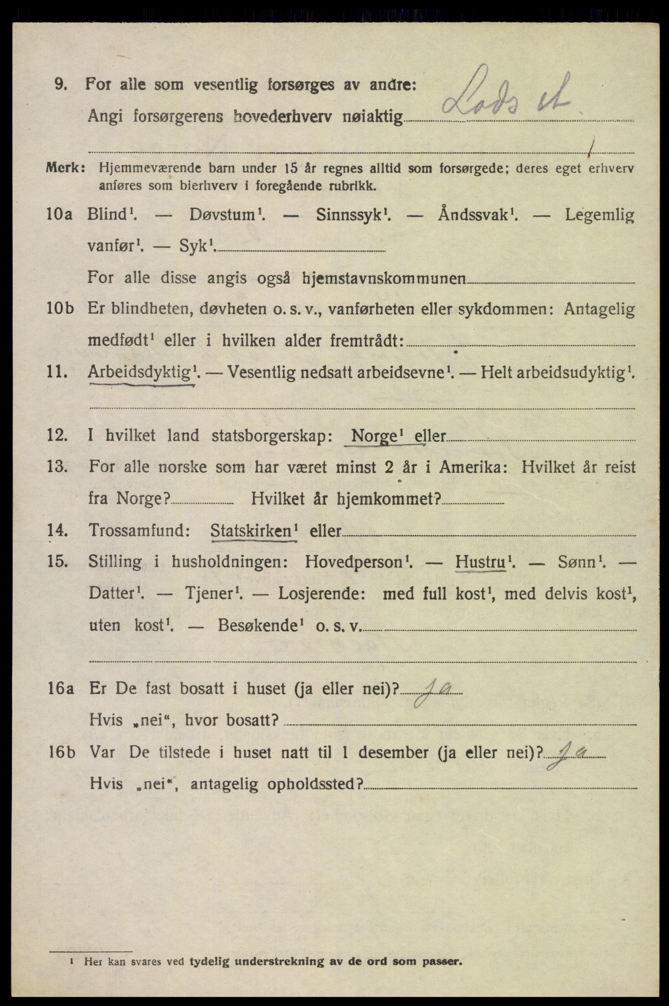 SAK, 1920 census for Oddernes, 1920, p. 2180