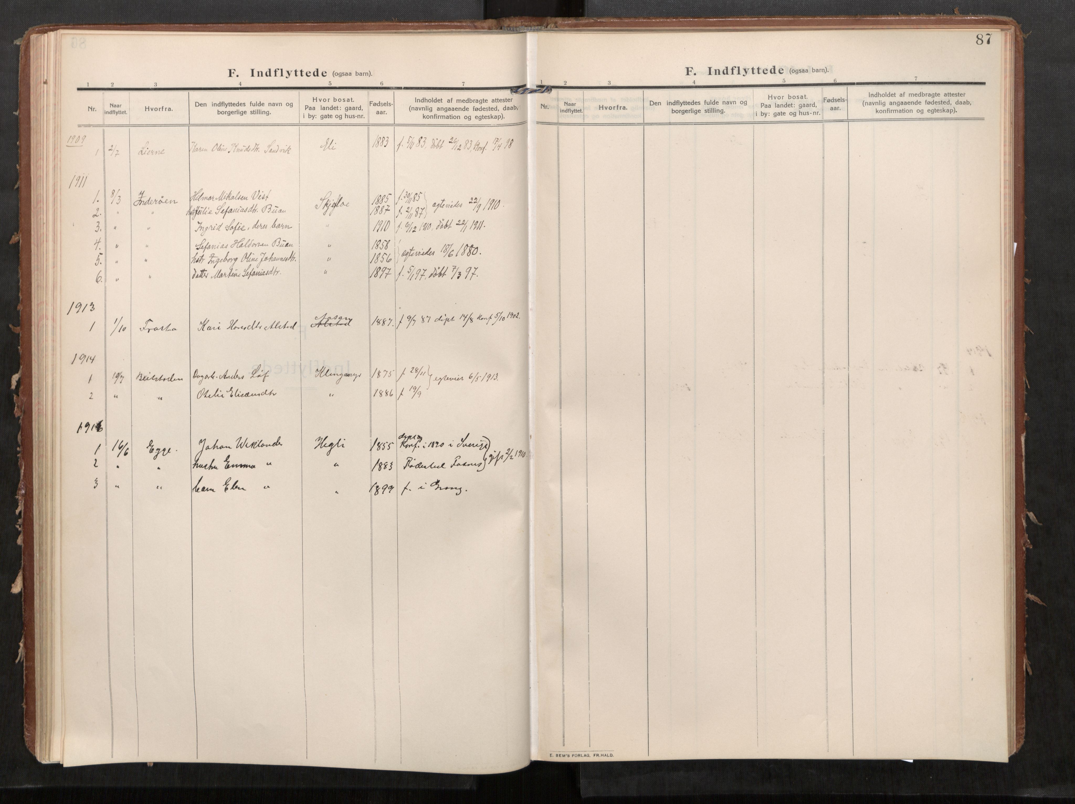 Stod sokneprestkontor, SAT/A-1164/1/I/I1/I1a/L0002: Parish register (official) no. 2, 1909-1922, p. 87