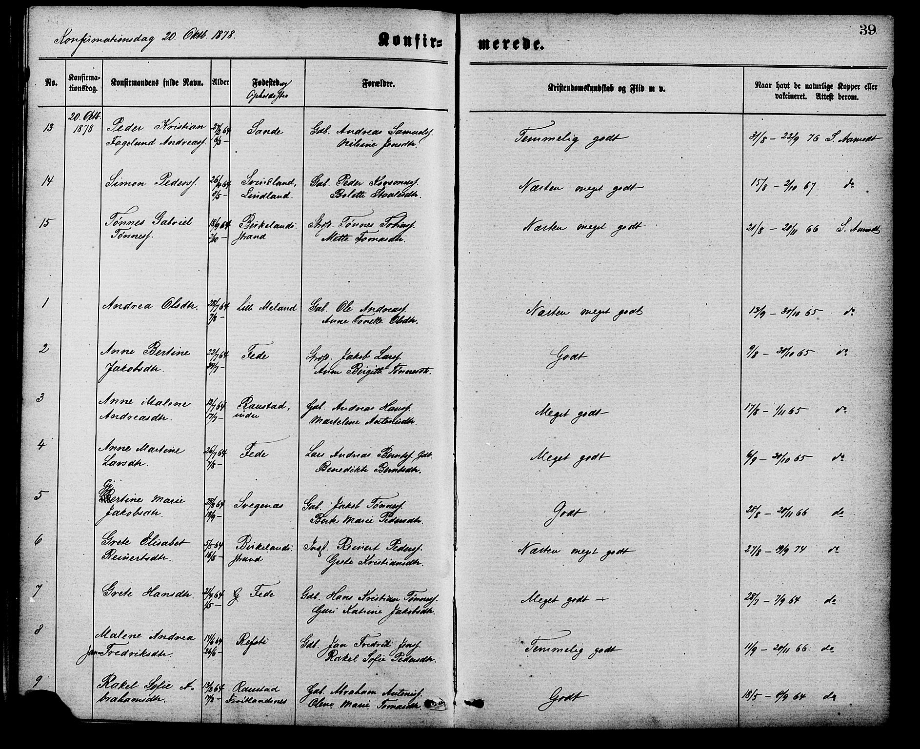 Kvinesdal sokneprestkontor, AV/SAK-1111-0026/F/Fa/Faa/L0003: Parish register (official) no. A 3, 1877-1882, p. 39