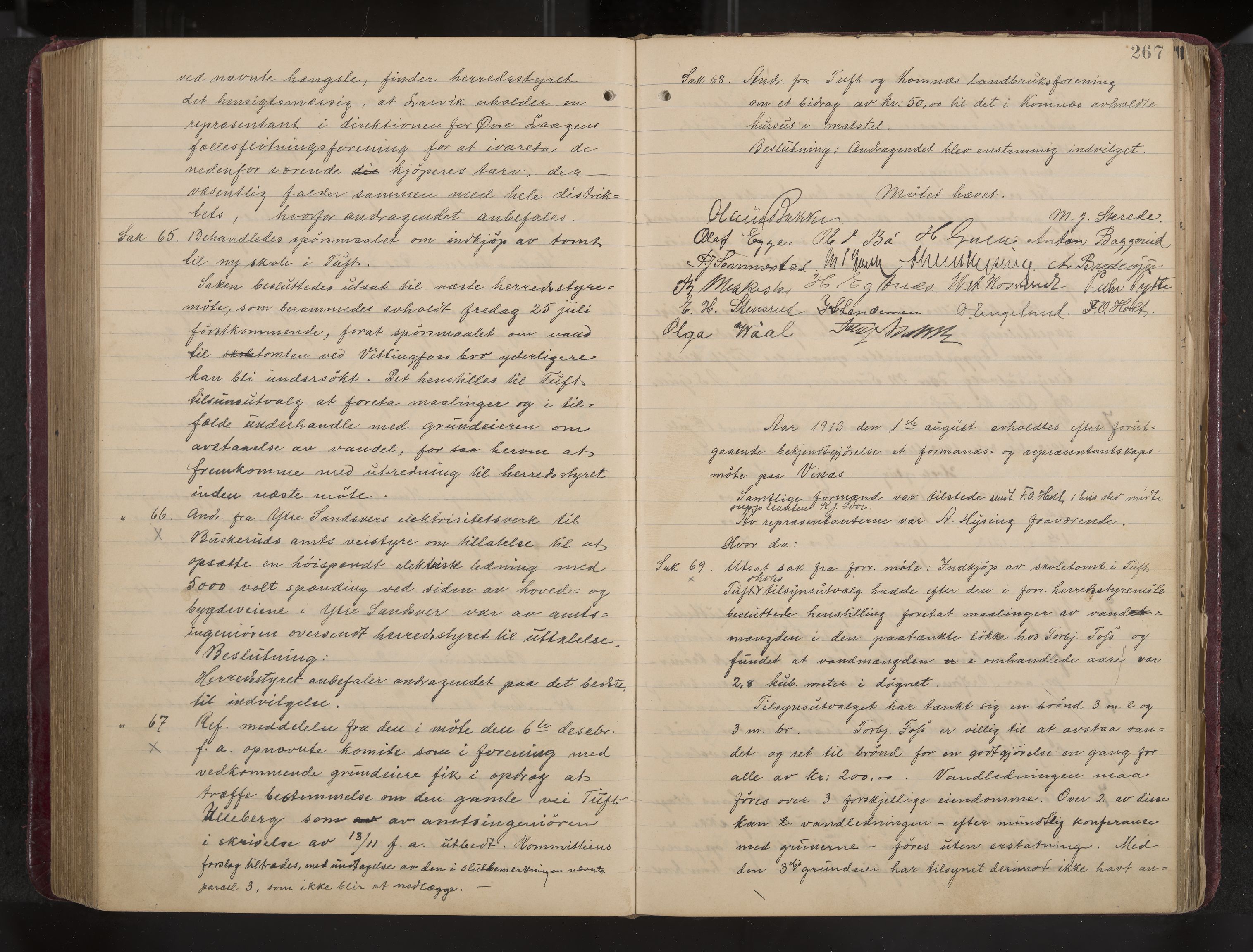 Ytre Sandsvær formannskap og sentraladministrasjon, IKAK/0629021/A/Aa/L0001: Møtebok med register, 1902-1919, p. 267