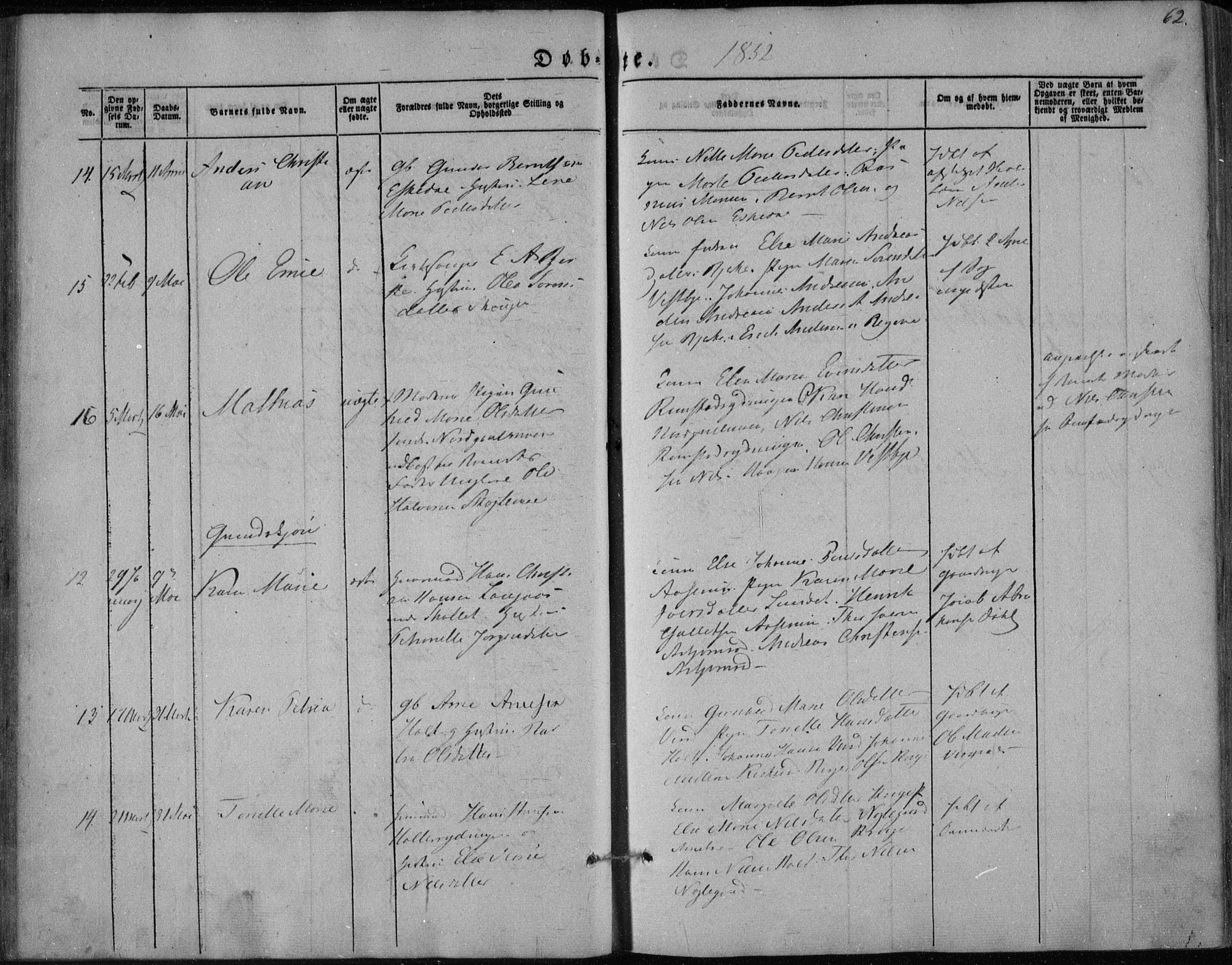 Hedrum kirkebøker, AV/SAKO-A-344/F/Fa/L0006: Parish register (official) no. I 6, 1849-1857, p. 62