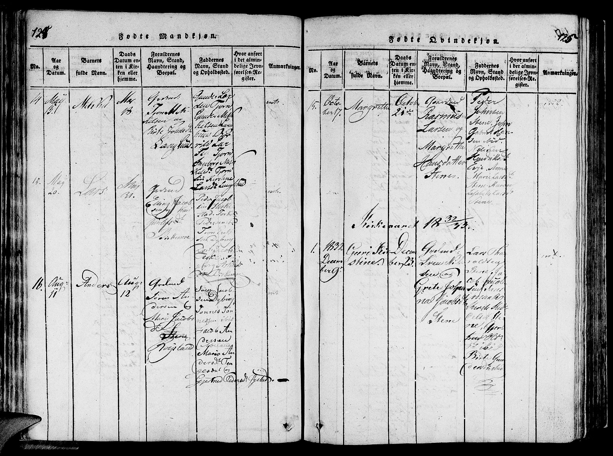 Lund sokneprestkontor, SAST/A-101809/S06/L0006: Parish register (official) no. A 6, 1816-1839, p. 124-125