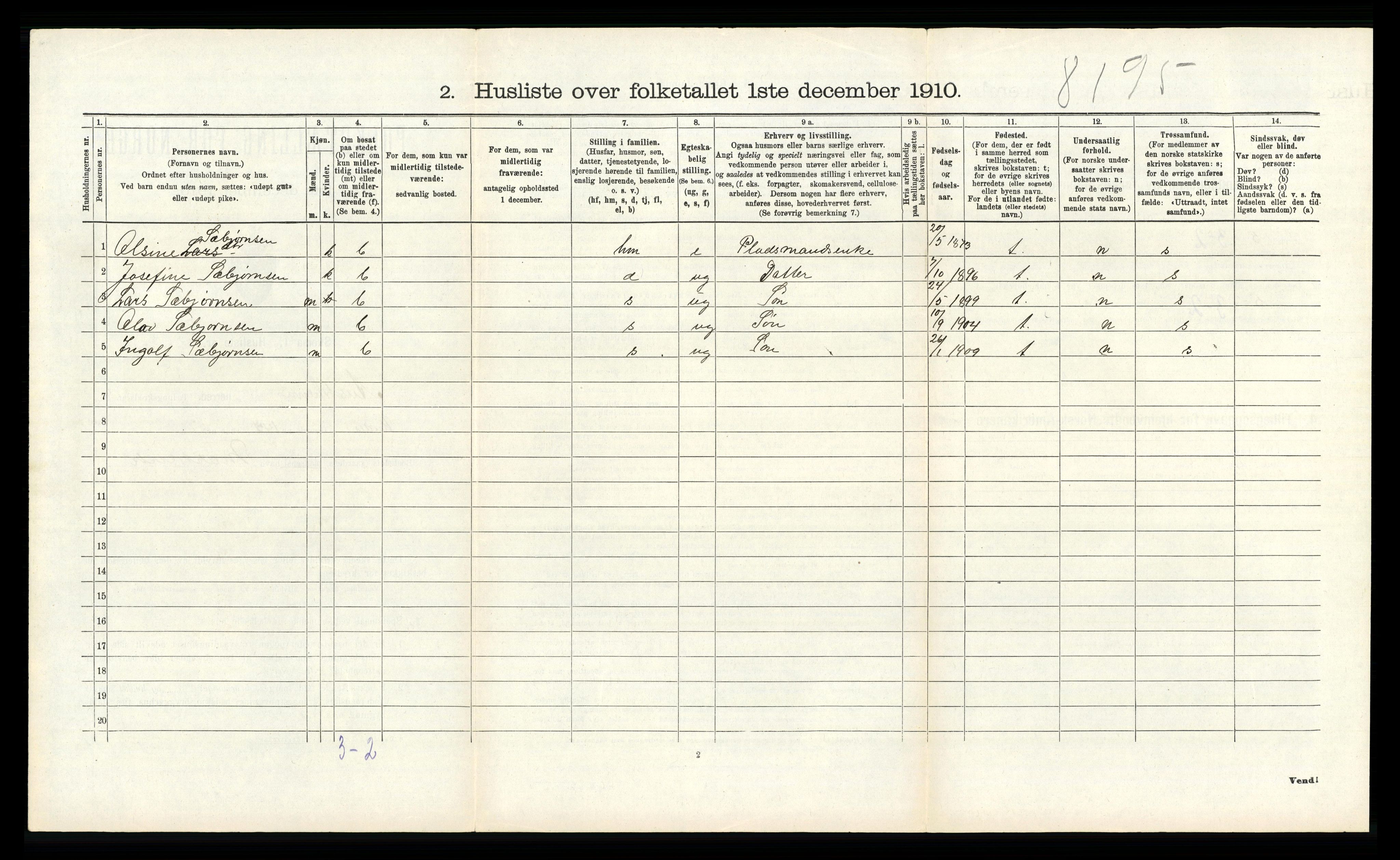 RA, 1910 census for Austrheim, 1910, p. 547