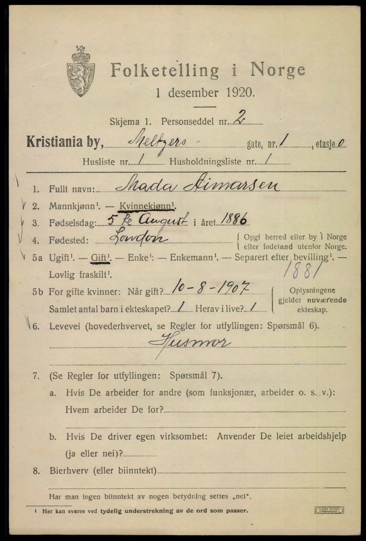 SAO, 1920 census for Kristiania, 1920, p. 394415