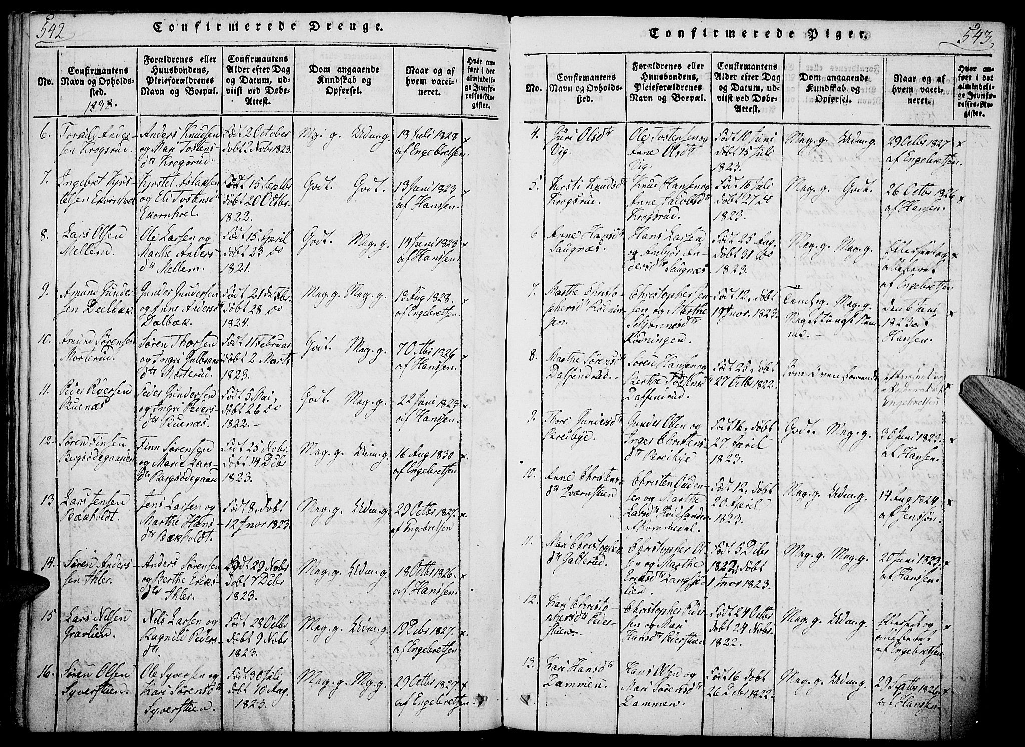 Nord-Odal prestekontor, AV/SAH-PREST-032/H/Ha/Haa/L0001: Parish register (official) no. 1, 1819-1838, p. 542-543