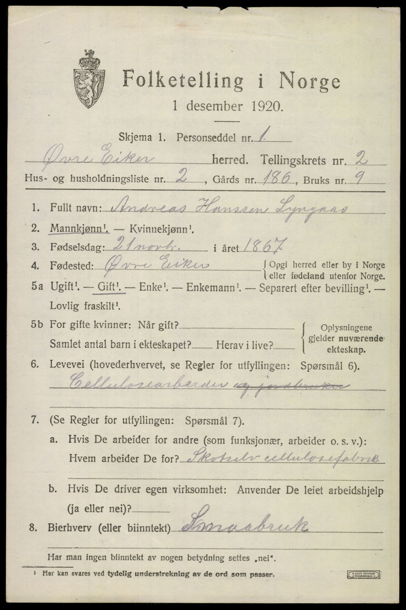 SAKO, 1920 census for Øvre Eiker, 1920, p. 6560