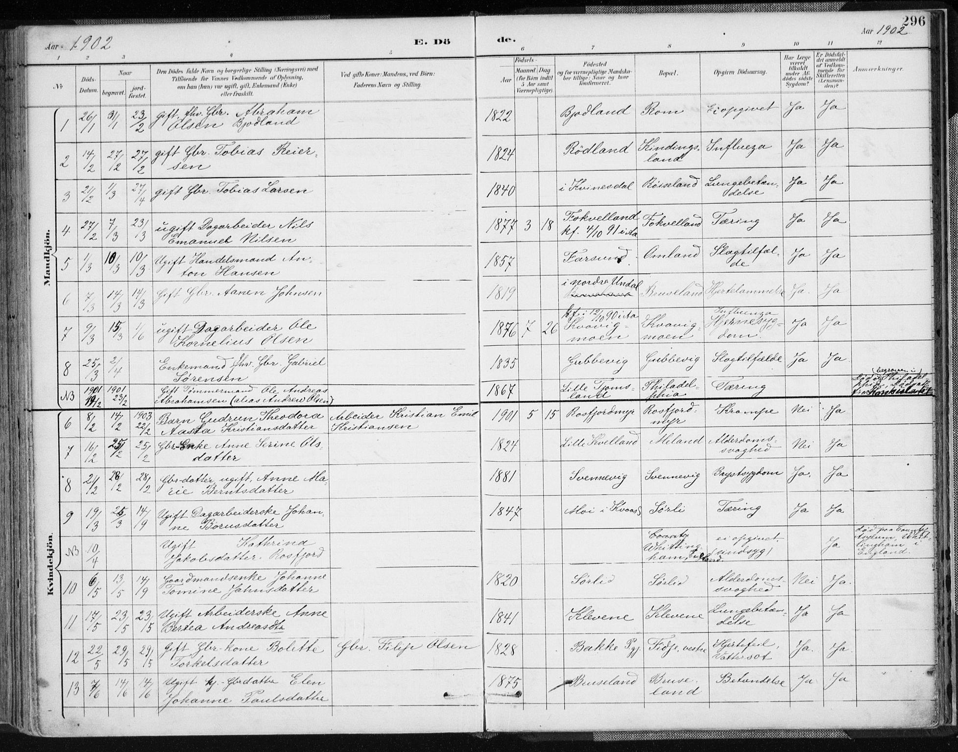 Lyngdal sokneprestkontor, SAK/1111-0029/F/Fa/Fac/L0012: Parish register (official) no. A 12, 1894-1918, p. 296