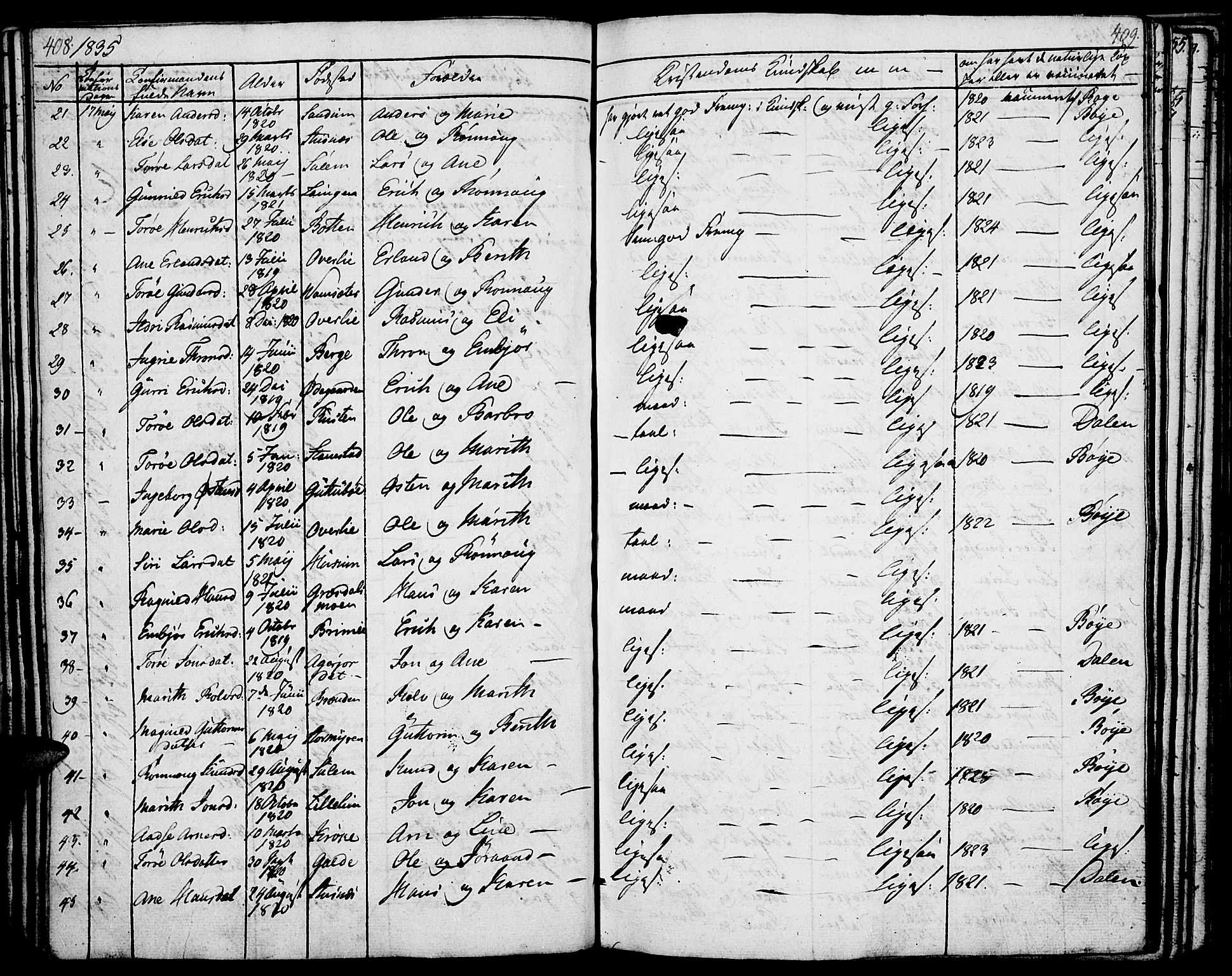 Lom prestekontor, SAH/PREST-070/K/L0005: Parish register (official) no. 5, 1825-1837, p. 408-409