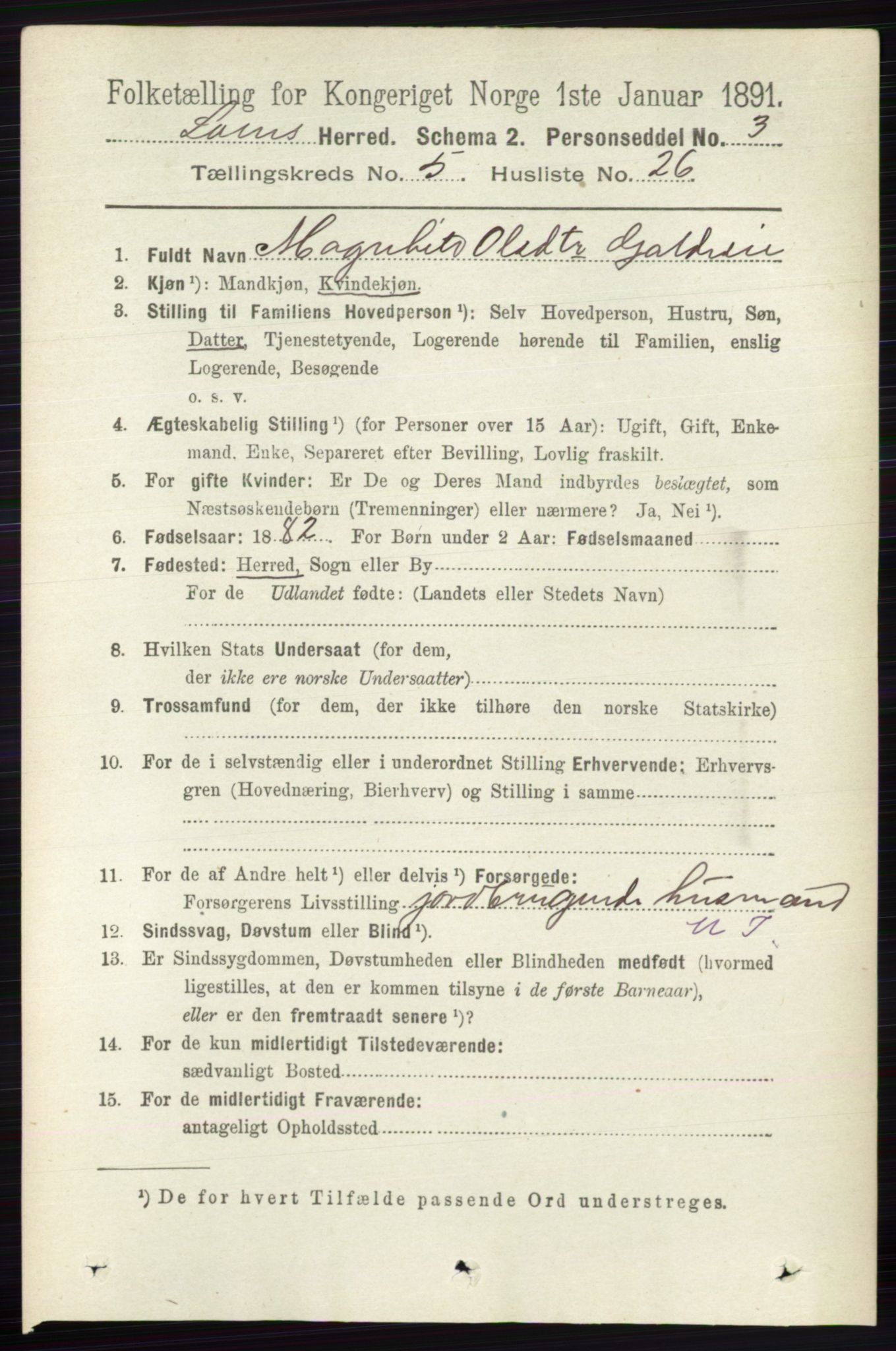 RA, 1891 census for 0514 Lom, 1891, p. 2003