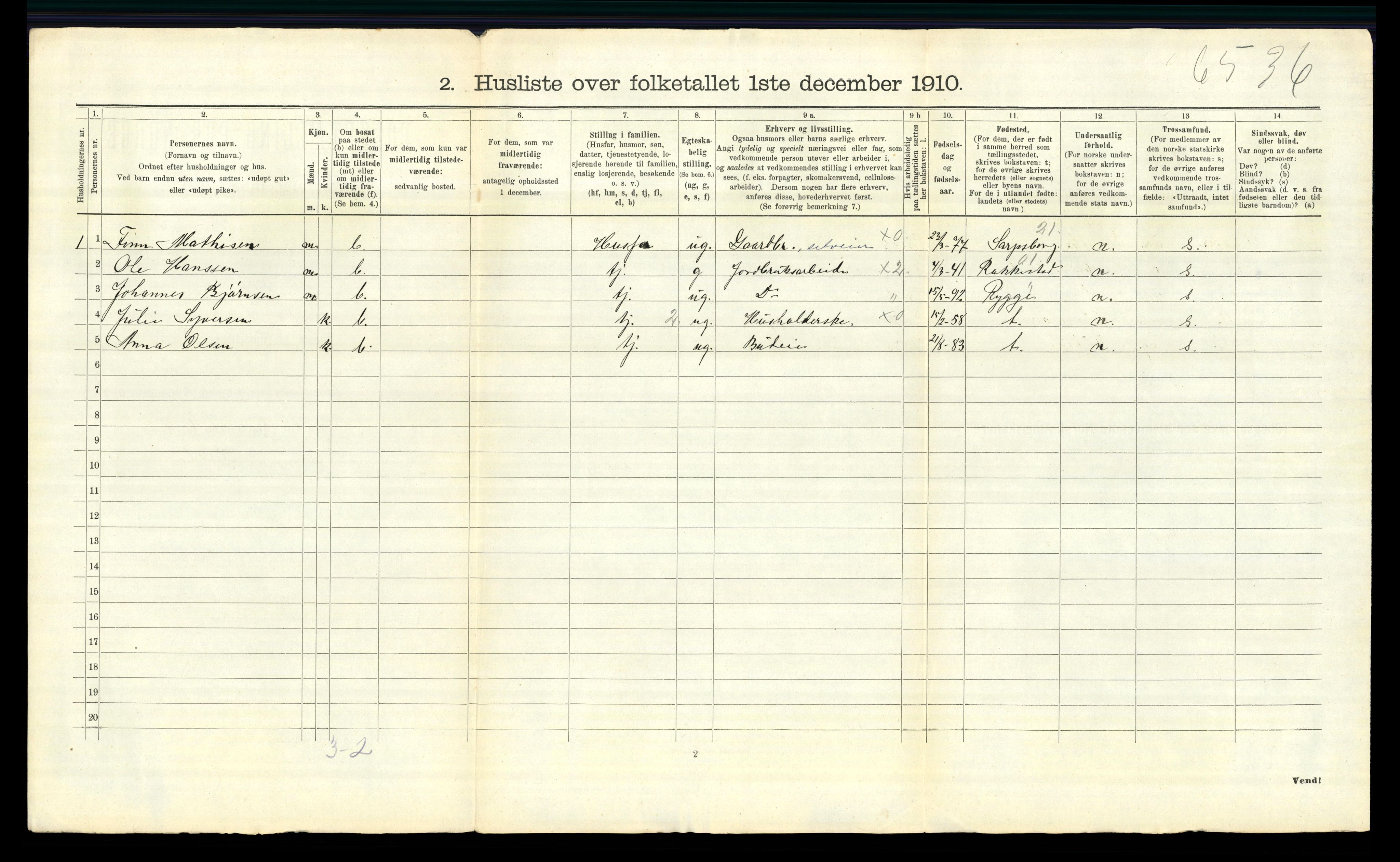 RA, 1910 census for Varteig, 1910, p. 22