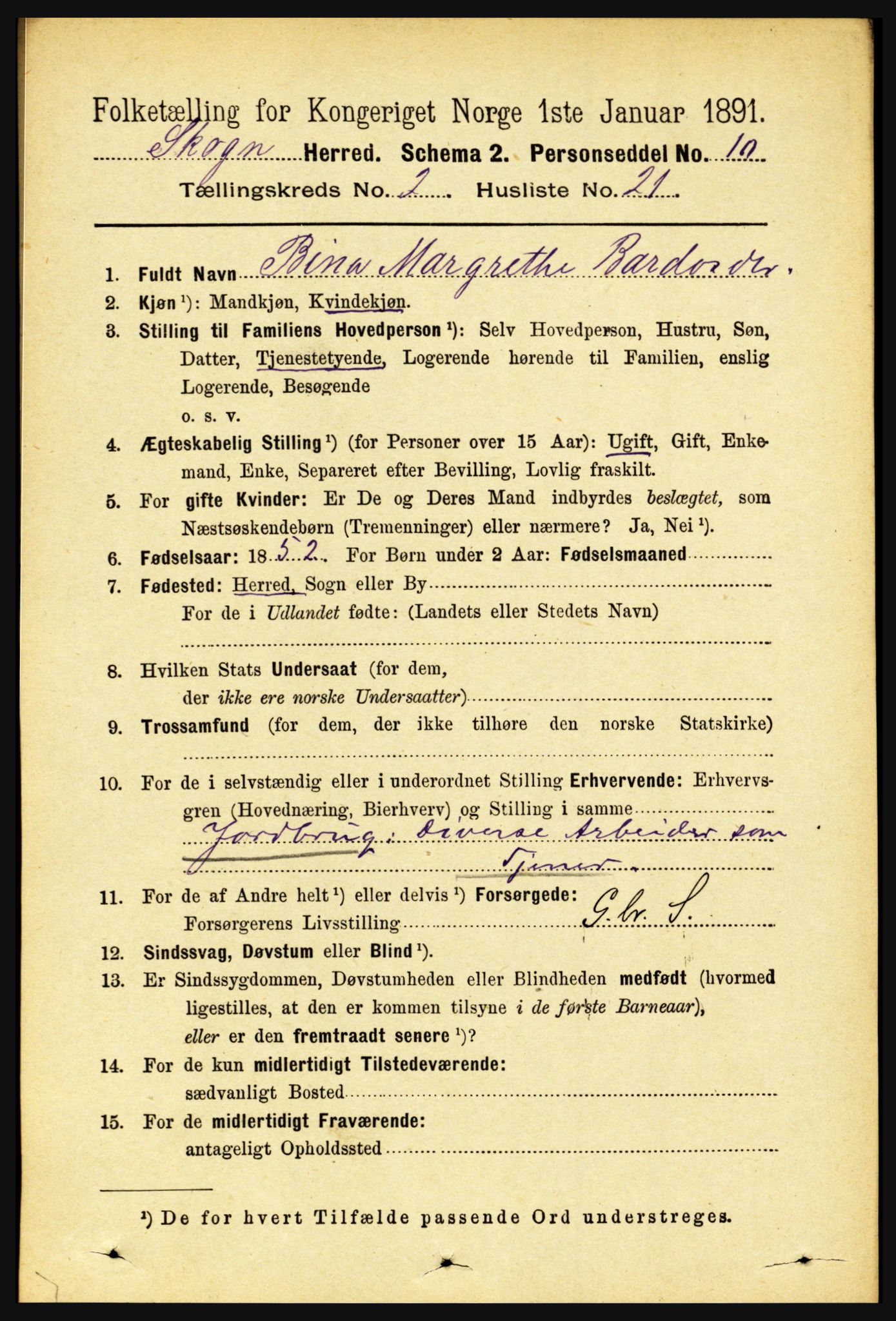 RA, 1891 census for 1719 Skogn, 1891, p. 1097