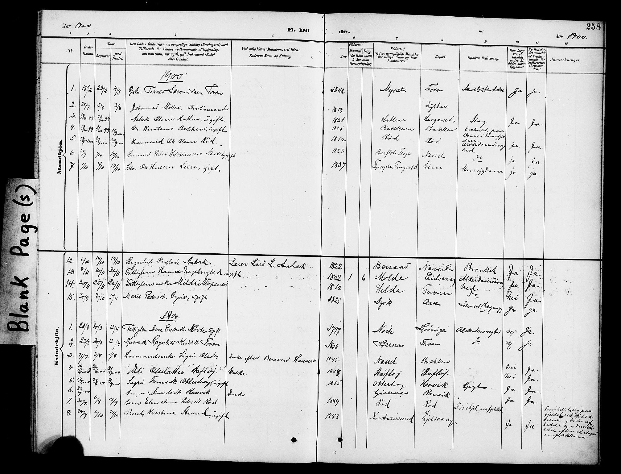 Ministerialprotokoller, klokkerbøker og fødselsregistre - Møre og Romsdal, SAT/A-1454/551/L0632: Parish register (copy) no. 551C04, 1894-1920, p. 258