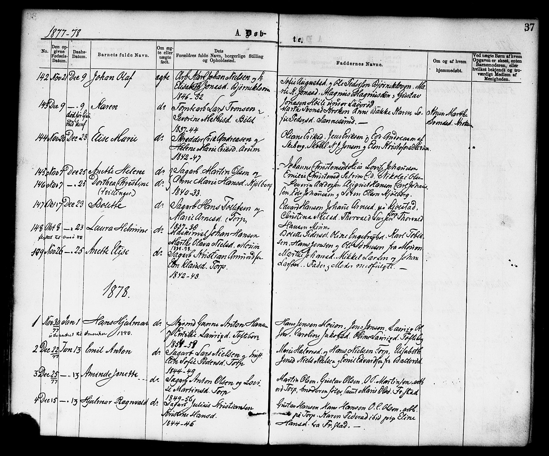 Borge prestekontor Kirkebøker, SAO/A-10903/F/Fa/L0007: Parish register (official) no. I 7, 1875-1886, p. 37