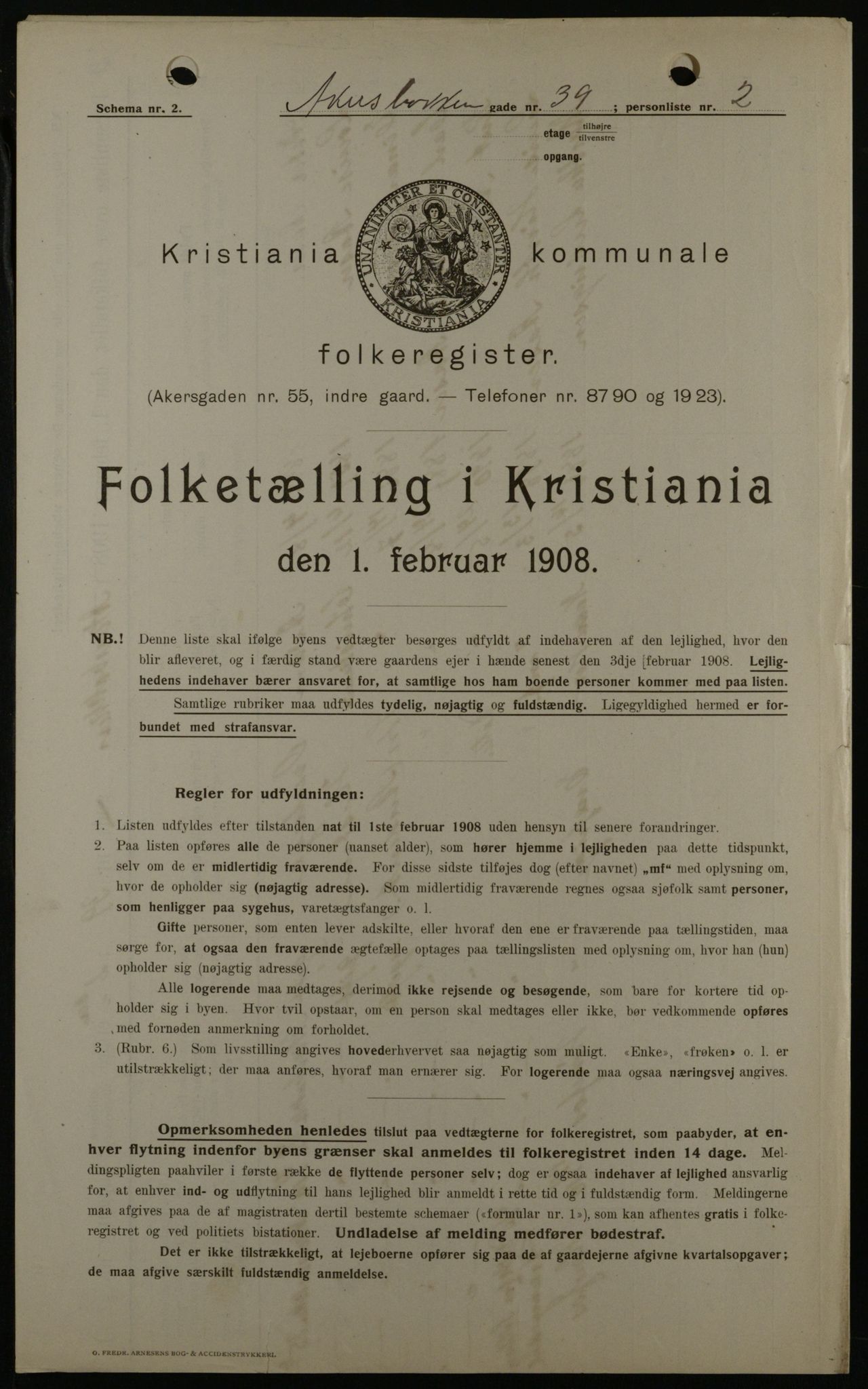 OBA, Municipal Census 1908 for Kristiania, 1908, p. 303