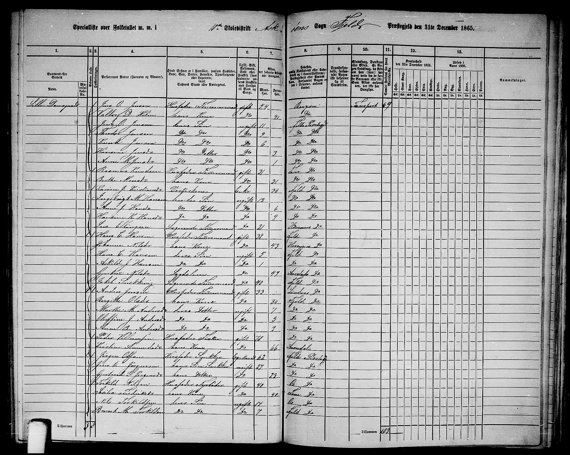 RA, 1865 census for Fjell, 1865, p. 220