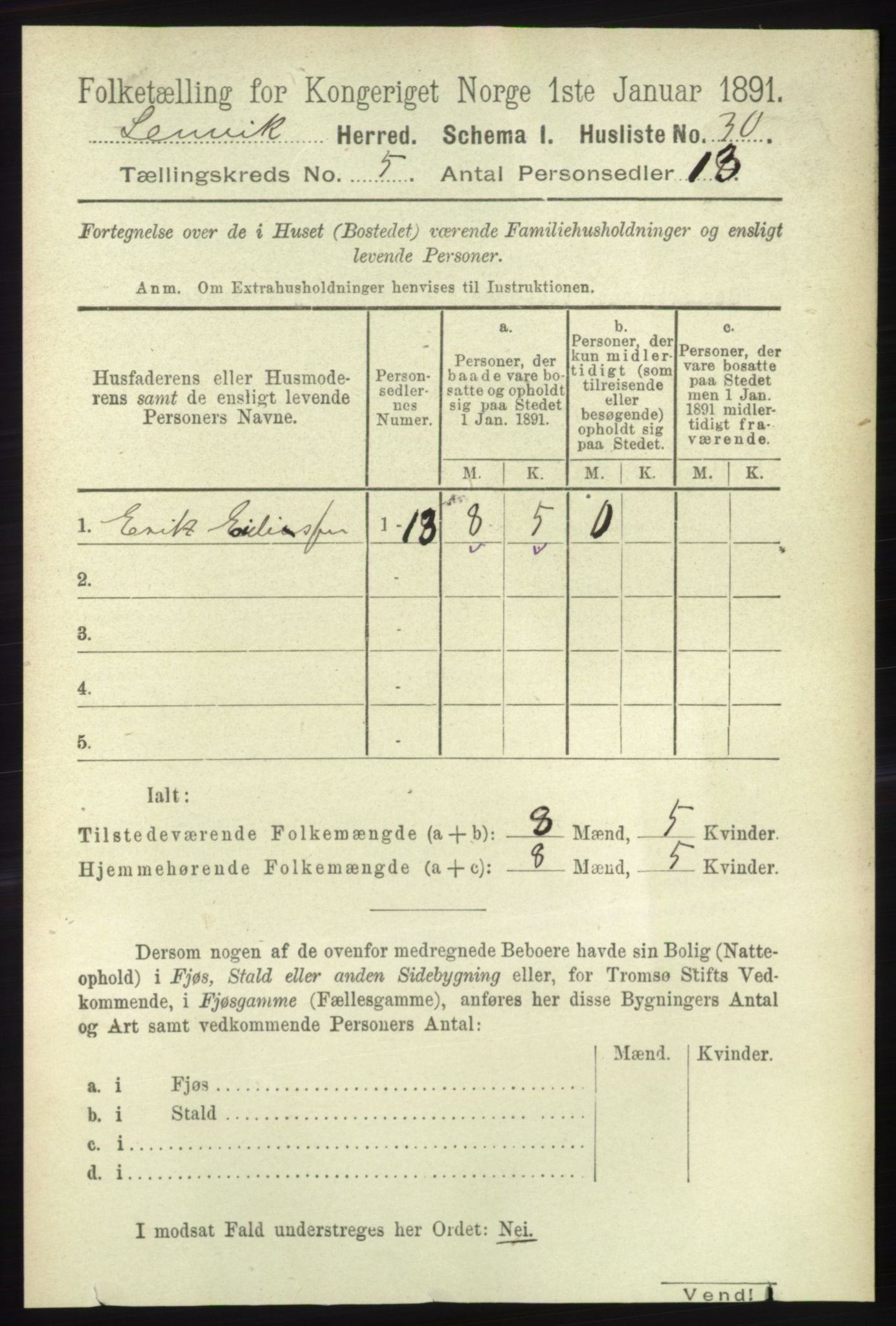 RA, 1891 census for 1931 Lenvik, 1891, p. 2489