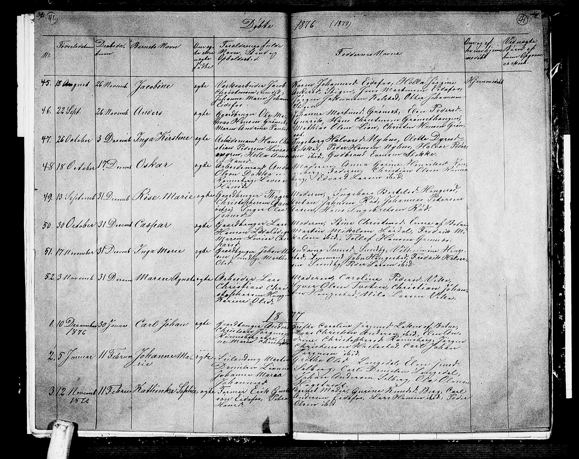 Hof kirkebøker, AV/SAKO-A-64/G/Ga/L0003: Parish register (copy) no. I 3, 1874-1877, p. 40-41