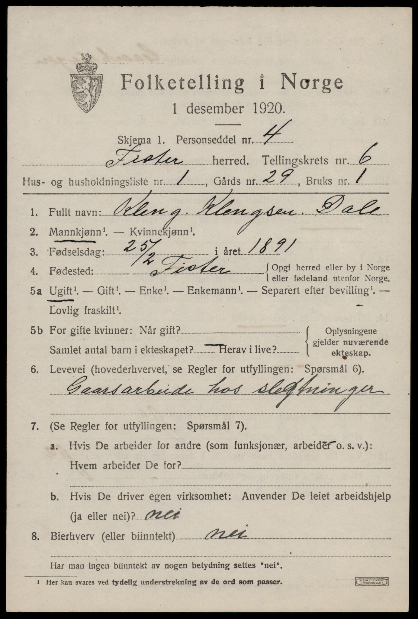 SAST, 1920 census for Fister, 1920, p. 1773