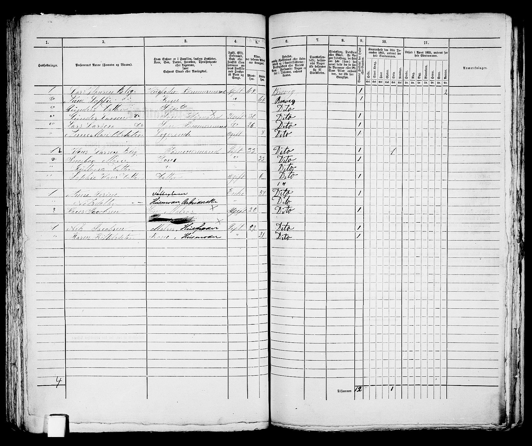 RA, 1865 census for Brevik, 1865, p. 131