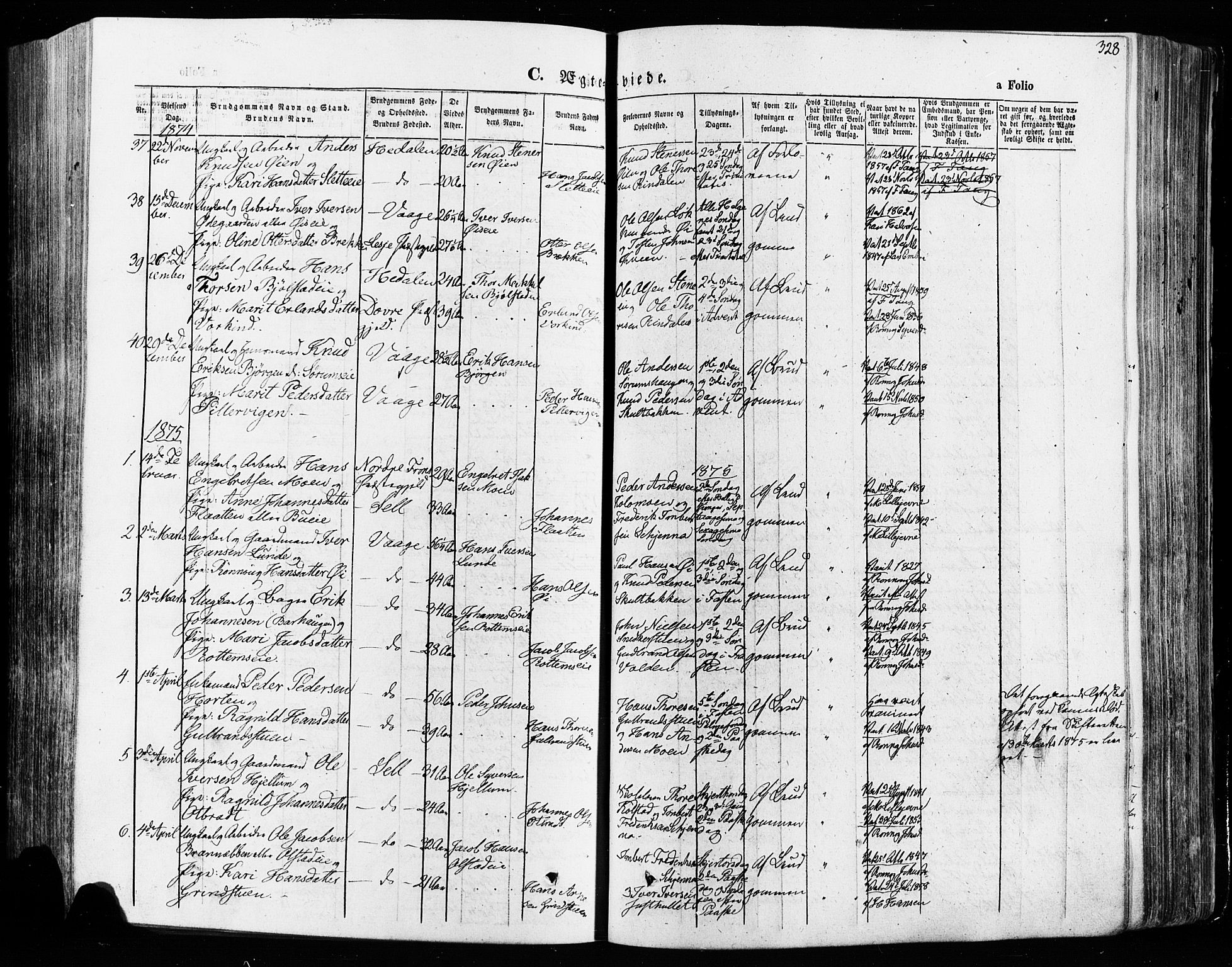 Vågå prestekontor, SAH/PREST-076/H/Ha/Haa/L0007: Parish register (official) no. 7 /1, 1872-1886, p. 328
