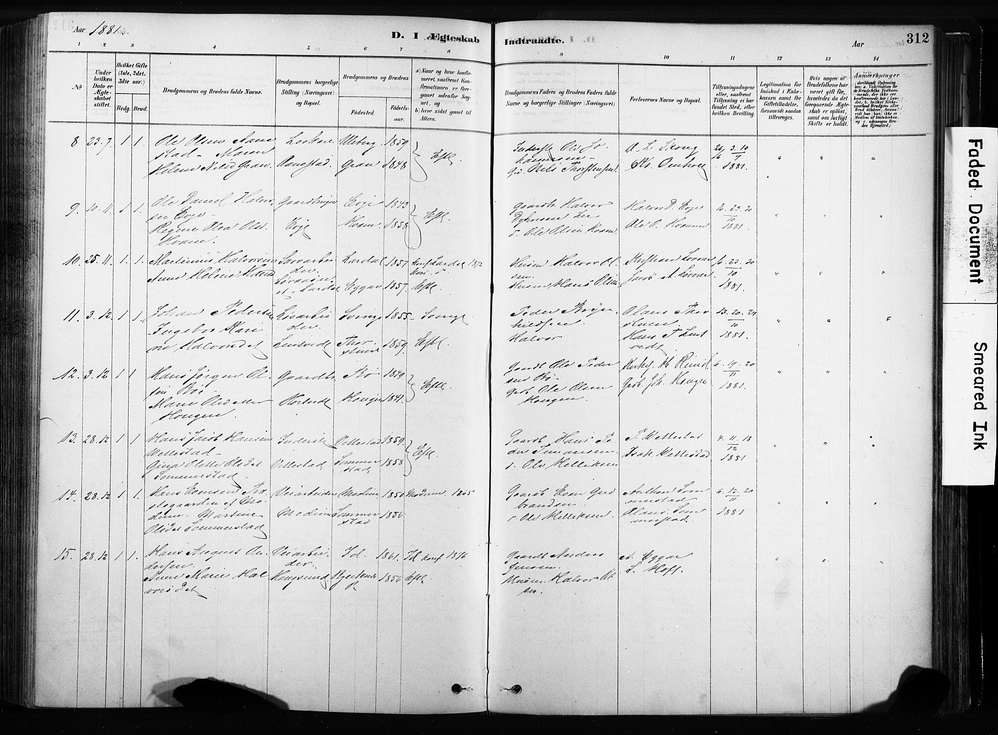 Sandsvær kirkebøker, AV/SAKO-A-244/F/Fb/L0001: Parish register (official) no. II 1, 1878-1906, p. 312