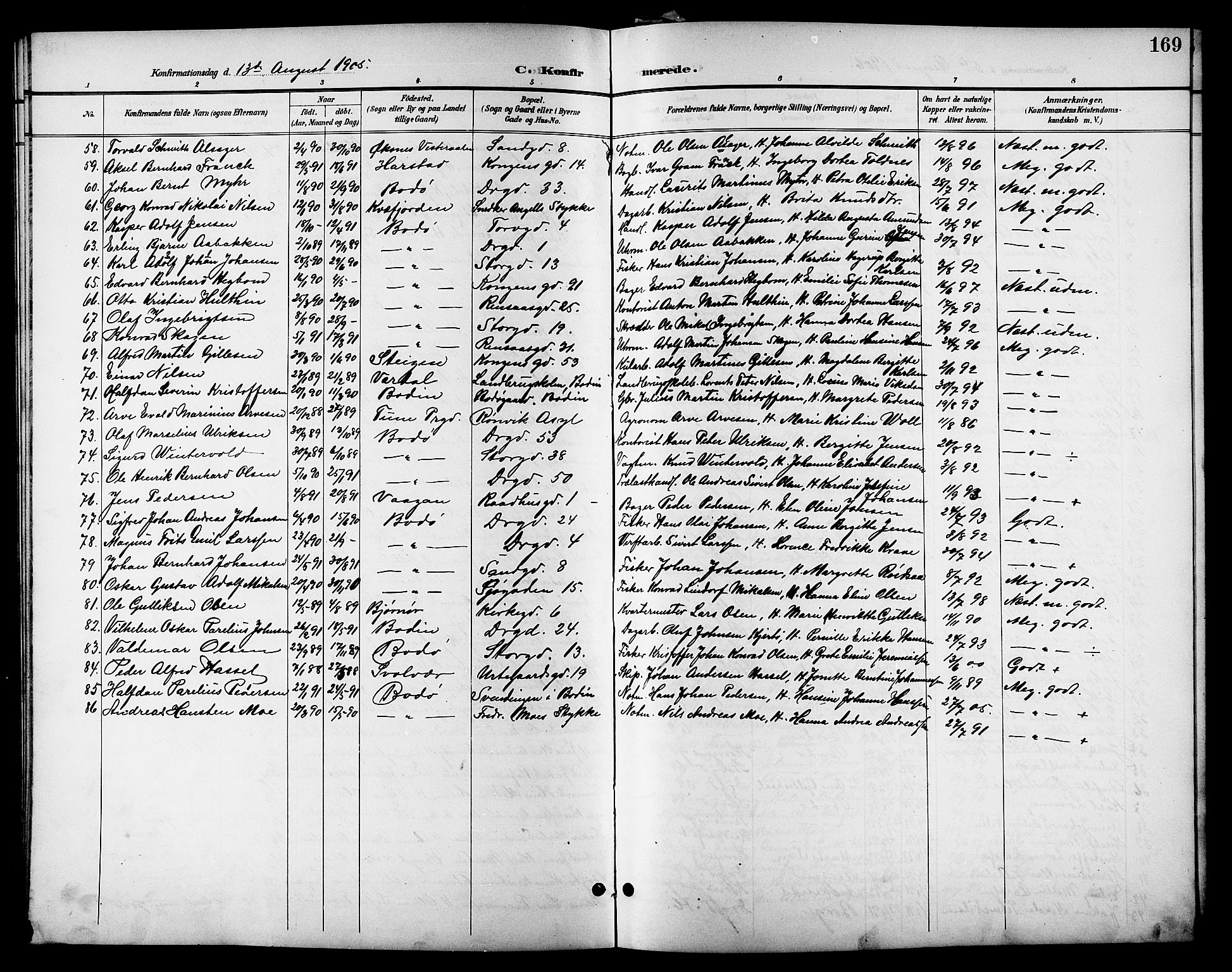 Ministerialprotokoller, klokkerbøker og fødselsregistre - Nordland, SAT/A-1459/801/L0033: Parish register (copy) no. 801C08, 1898-1910, p. 169