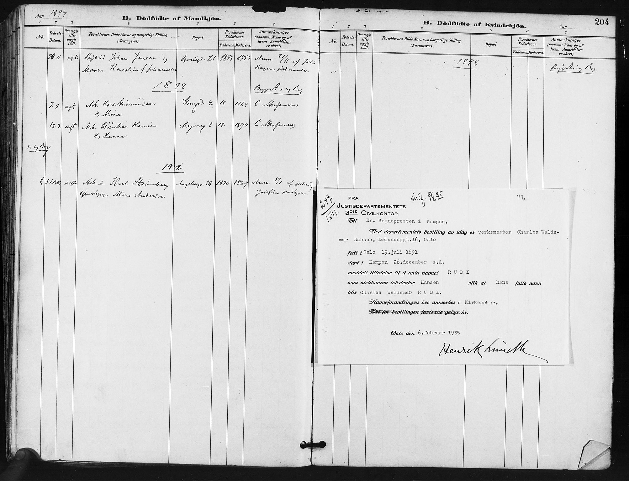 Kampen prestekontor Kirkebøker, AV/SAO-A-10853/F/Fa/L0005: Parish register (official) no. I 5, 1890-1902, p. 204