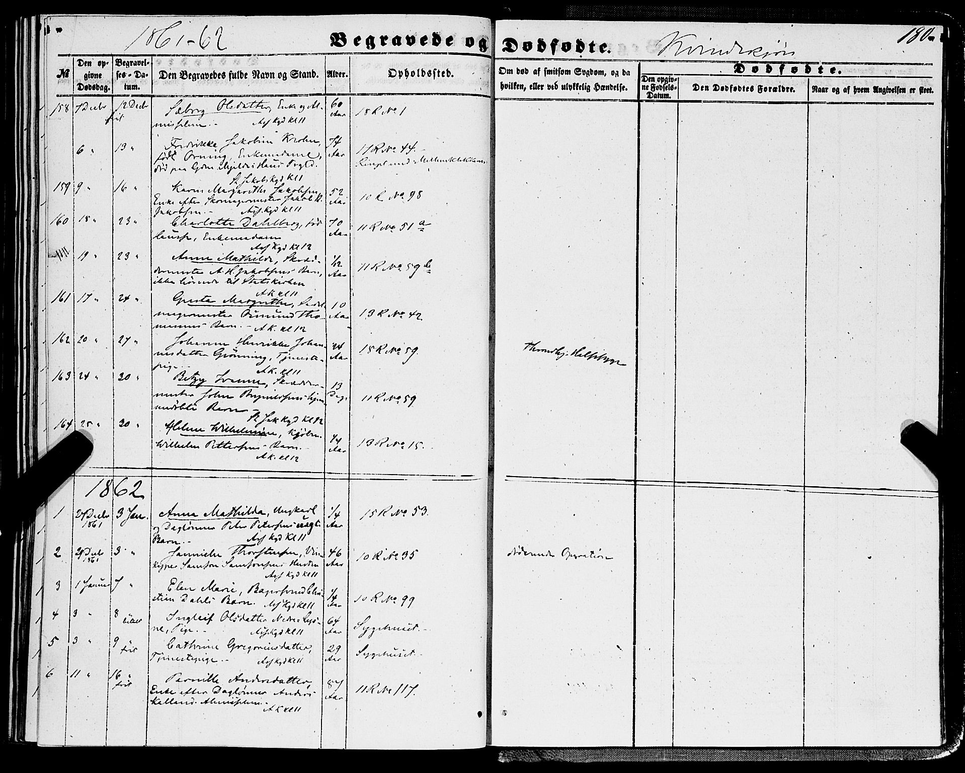 Domkirken sokneprestembete, SAB/A-74801/H/Haa/L0041: Parish register (official) no. E 2, 1853-1863, p. 180