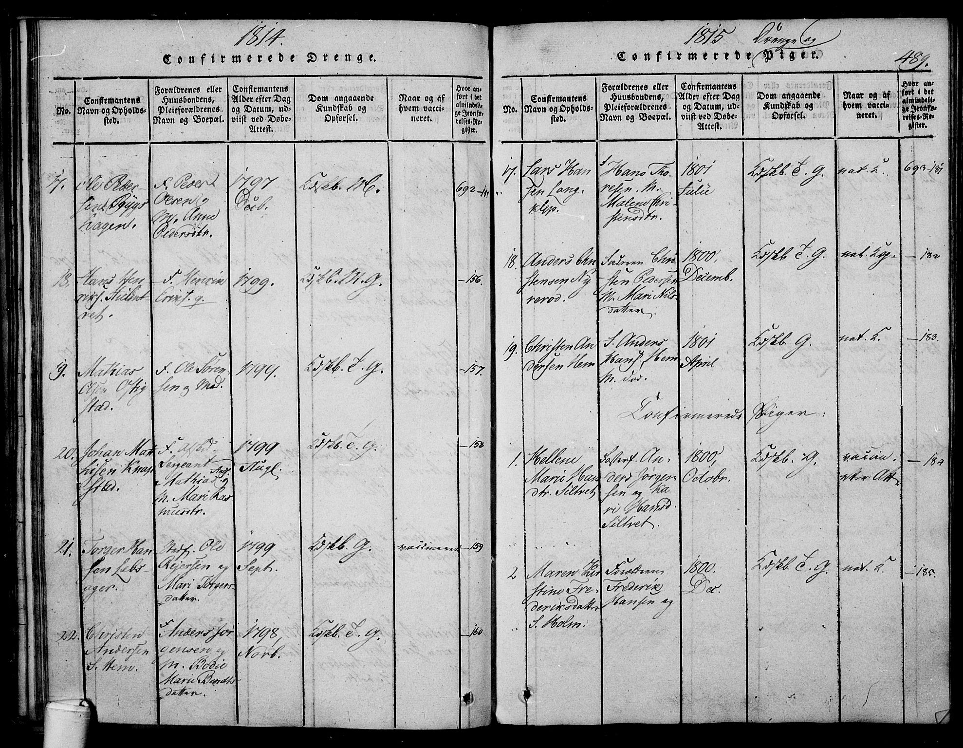 Våle kirkebøker, AV/SAKO-A-334/F/Fa/L0007: Parish register (official) no. I 7, 1814-1824, p. 488-489