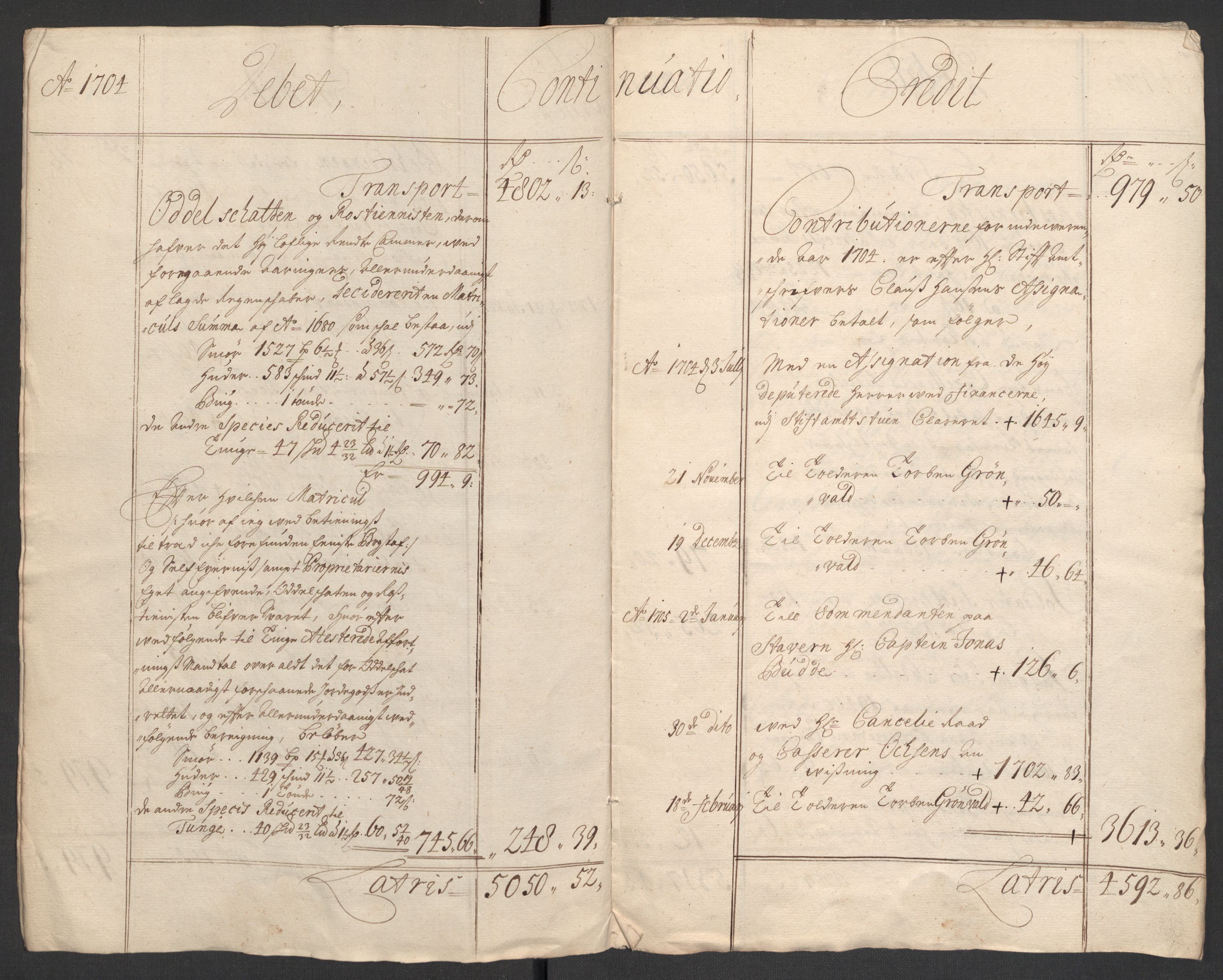 Rentekammeret inntil 1814, Reviderte regnskaper, Fogderegnskap, RA/EA-4092/R33/L1978: Fogderegnskap Larvik grevskap, 1704-1705, p. 5