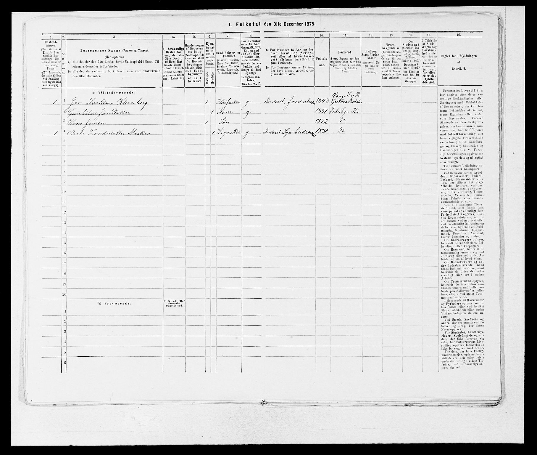 SAB, 1875 census for 1425P Hafslo, 1875, p. 465