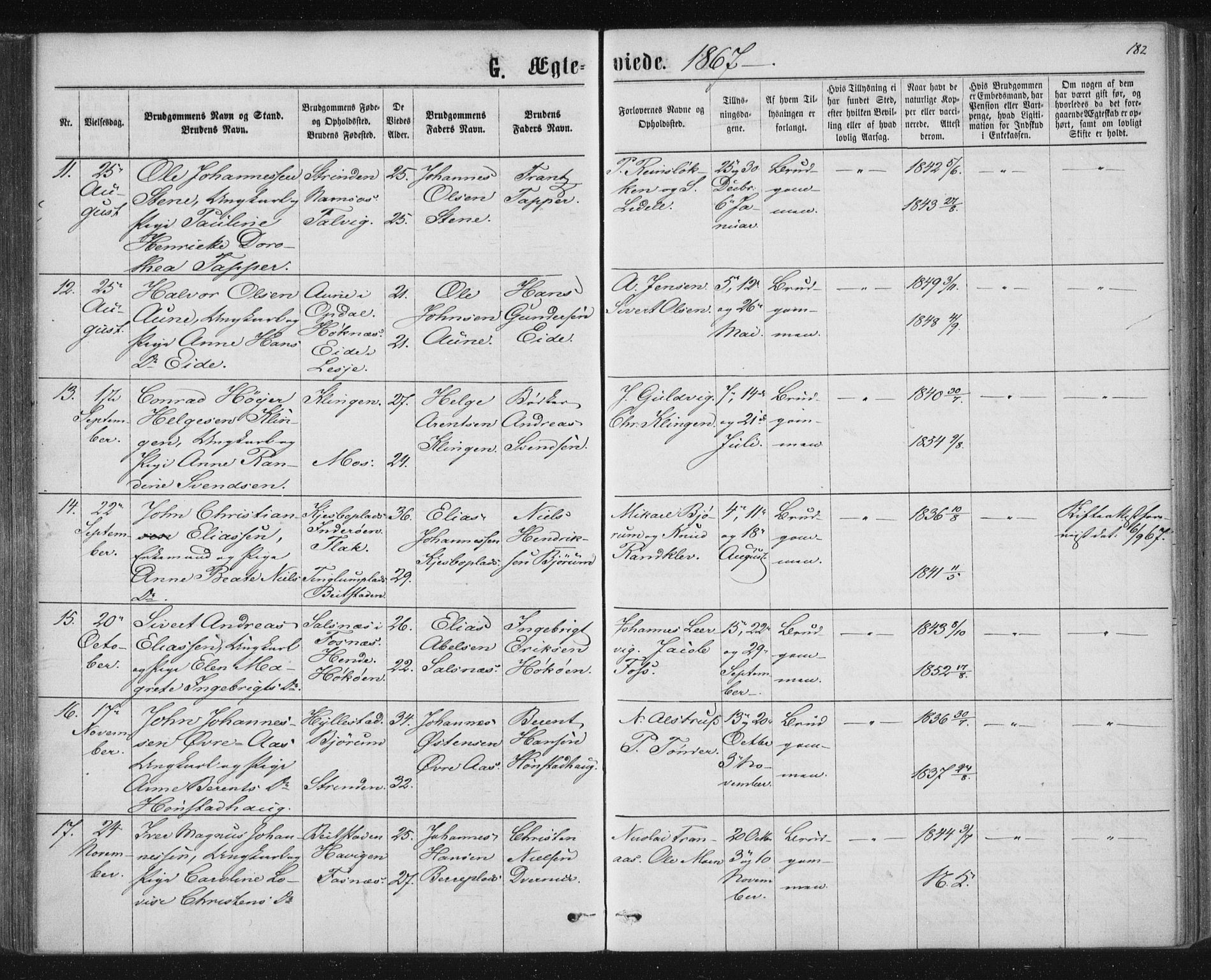 Ministerialprotokoller, klokkerbøker og fødselsregistre - Nord-Trøndelag, SAT/A-1458/768/L0570: Parish register (official) no. 768A05, 1865-1874, p. 182