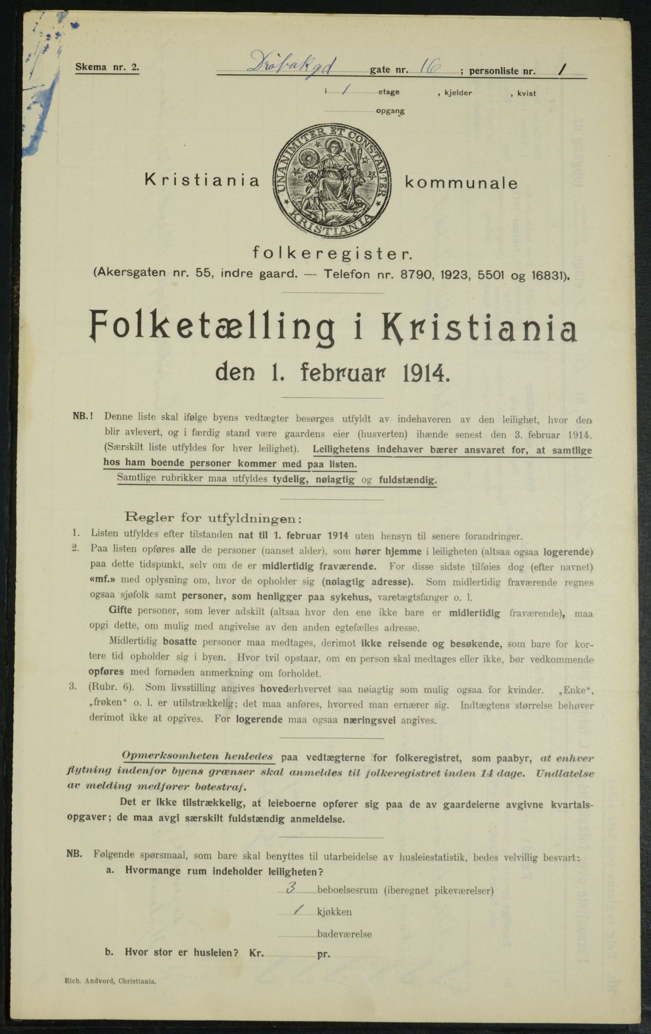 OBA, Municipal Census 1914 for Kristiania, 1914, p. 17616