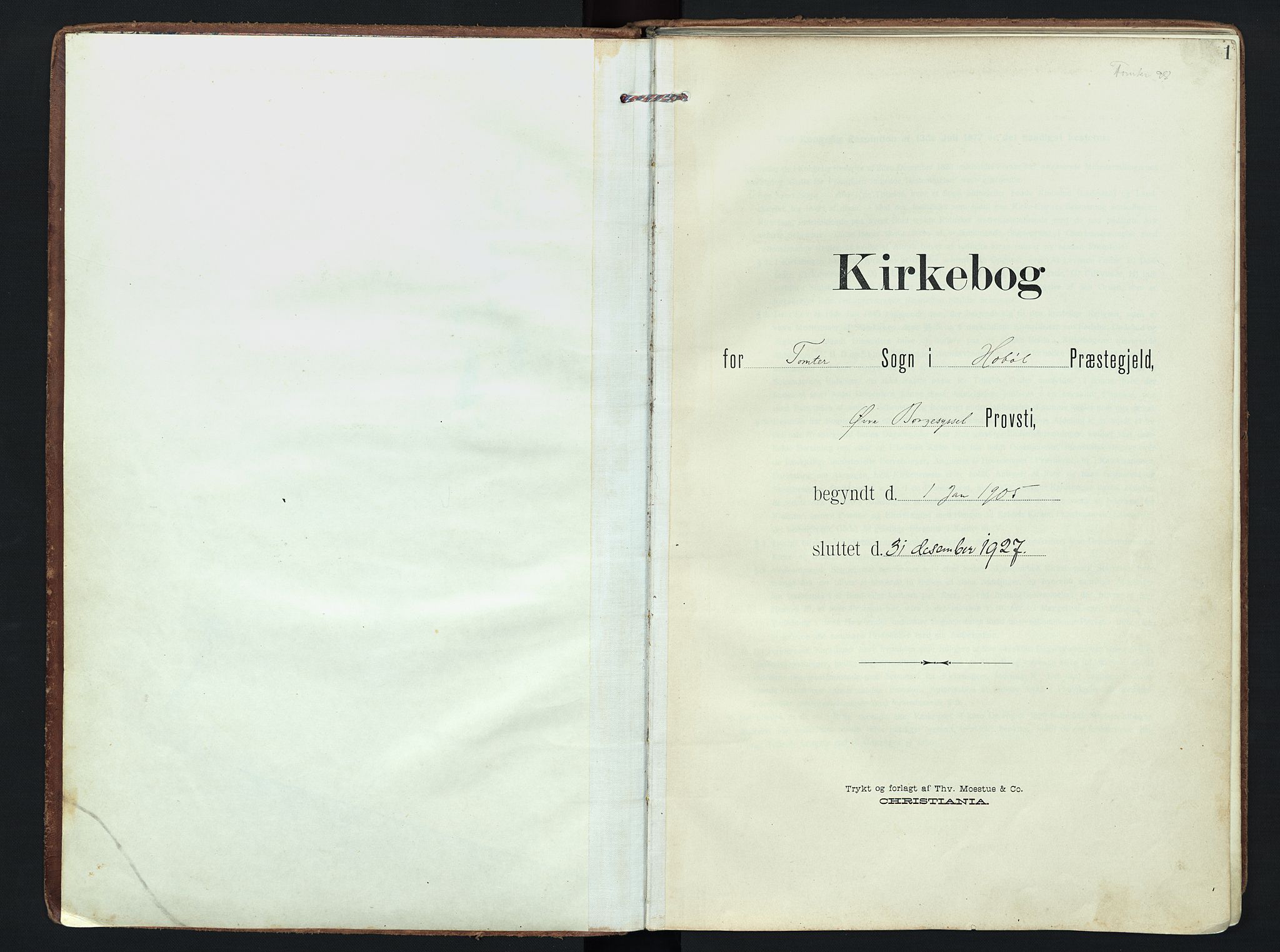 Hobøl prestekontor Kirkebøker, AV/SAO-A-2002/F/Fb/L0002: Parish register (official) no. II 2, 1905-1927, p. 1